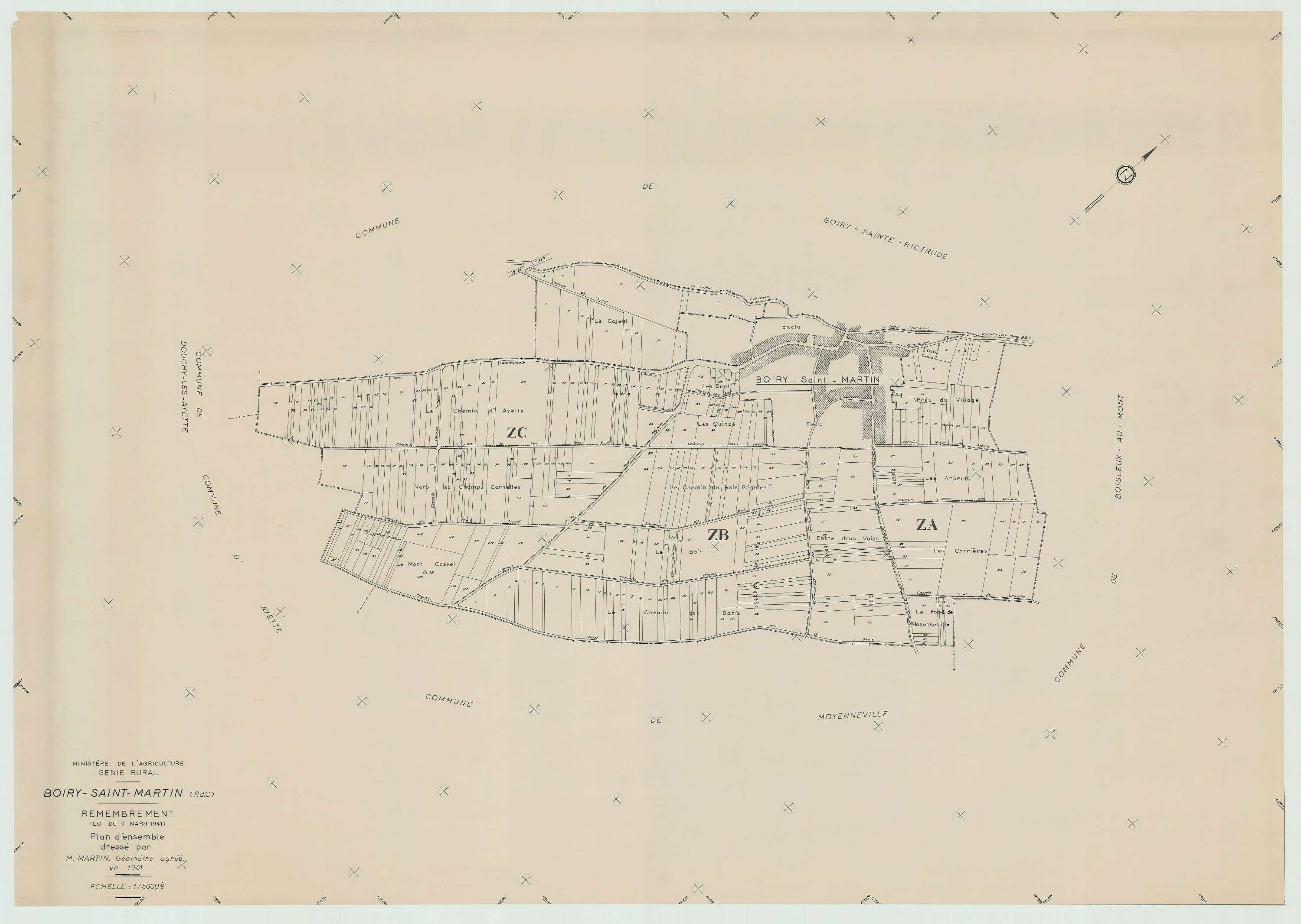 Boiry-Saint-Martin - Plan cadastral : tableau d'assemblage postérieur au remembrement.