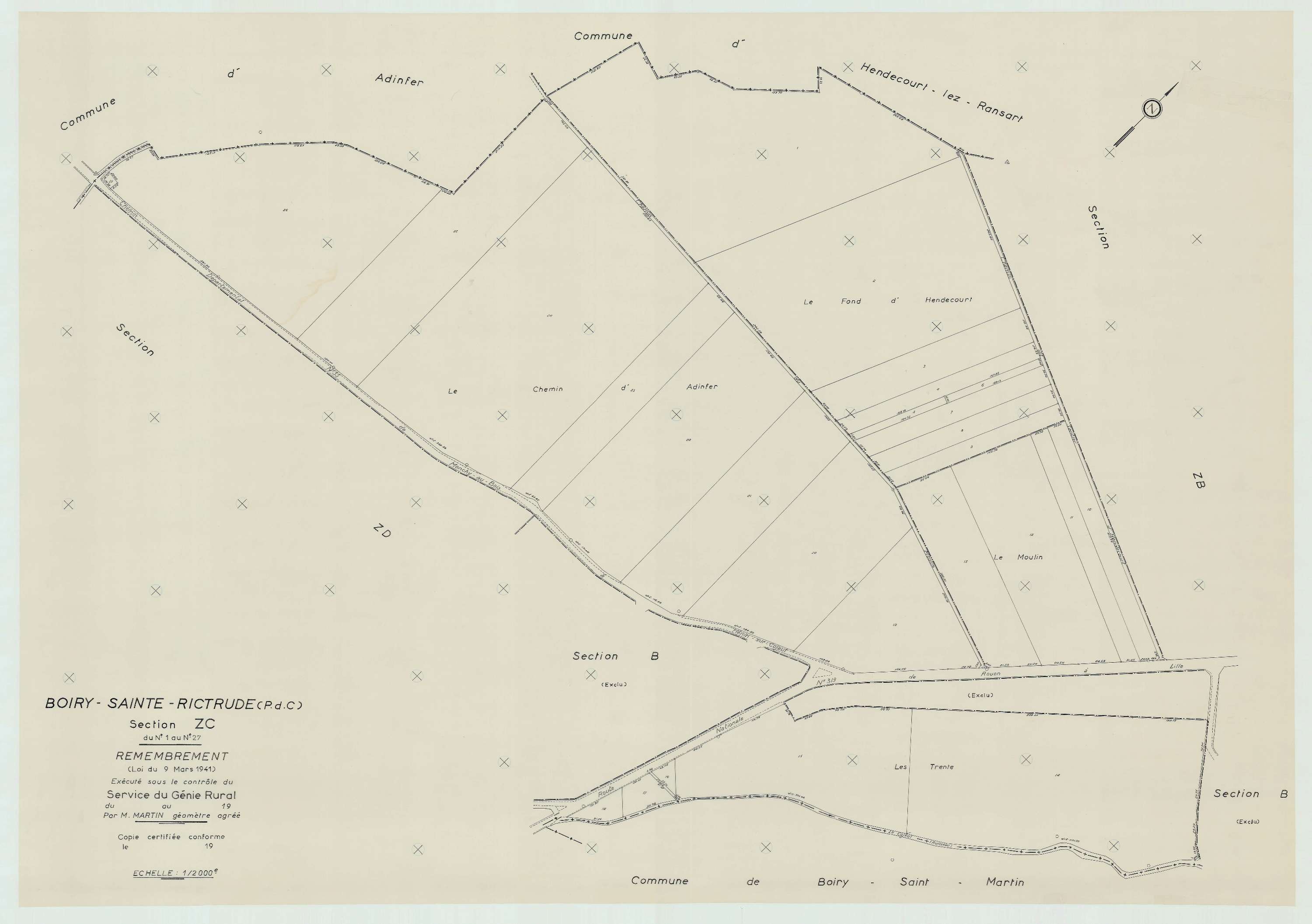 Boiry-Sainte-Rictrude - Plan de remembrement : section ZC.