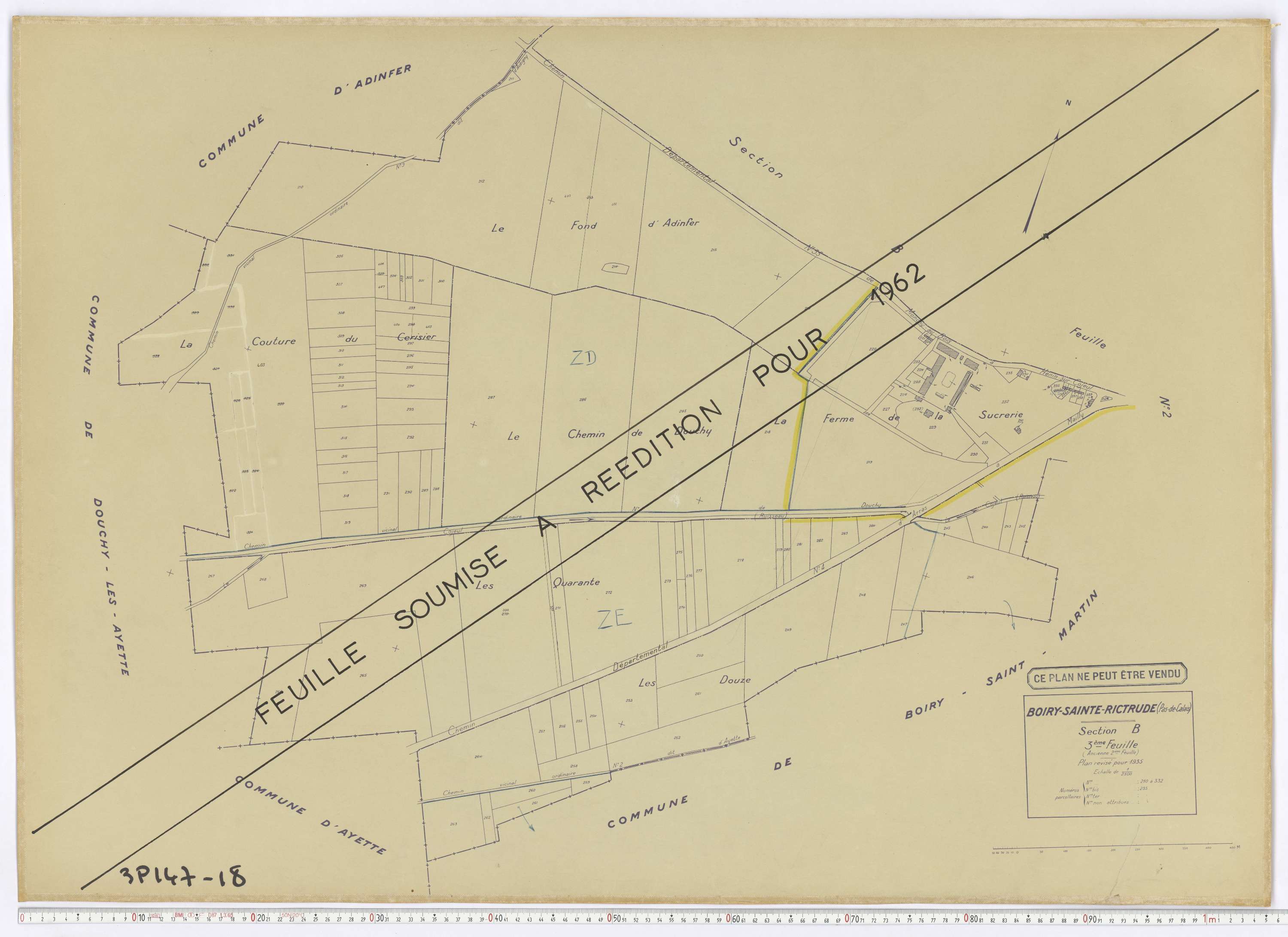Boiry-Sainte-Rictrude - Section B, feuille 3.