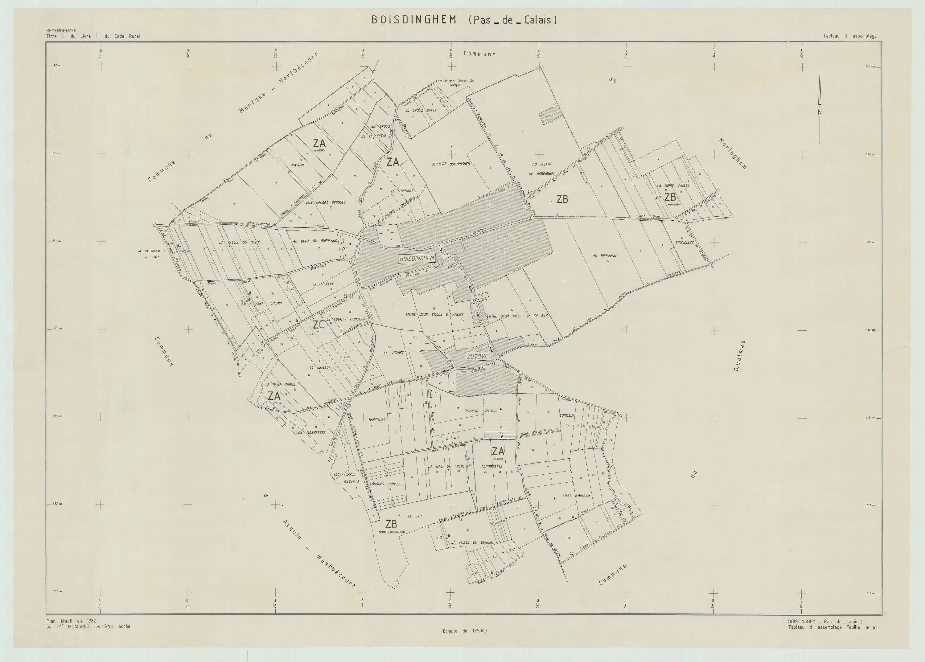 Boisdinghem - Plan cadastral : tableau d'assemblage postérieur au remembrement.