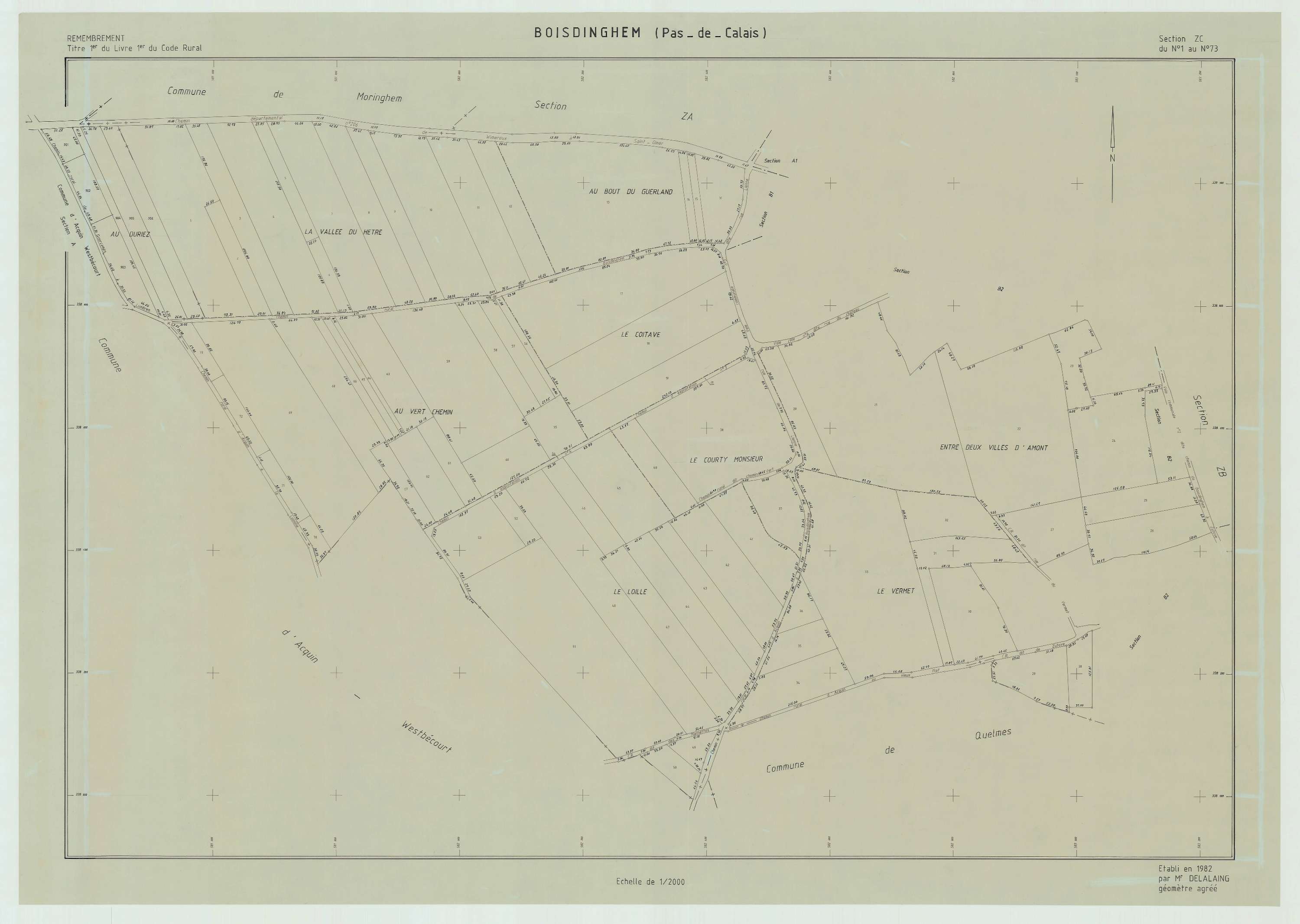 Boisdinghem - Plan de remembrement : section ZC.