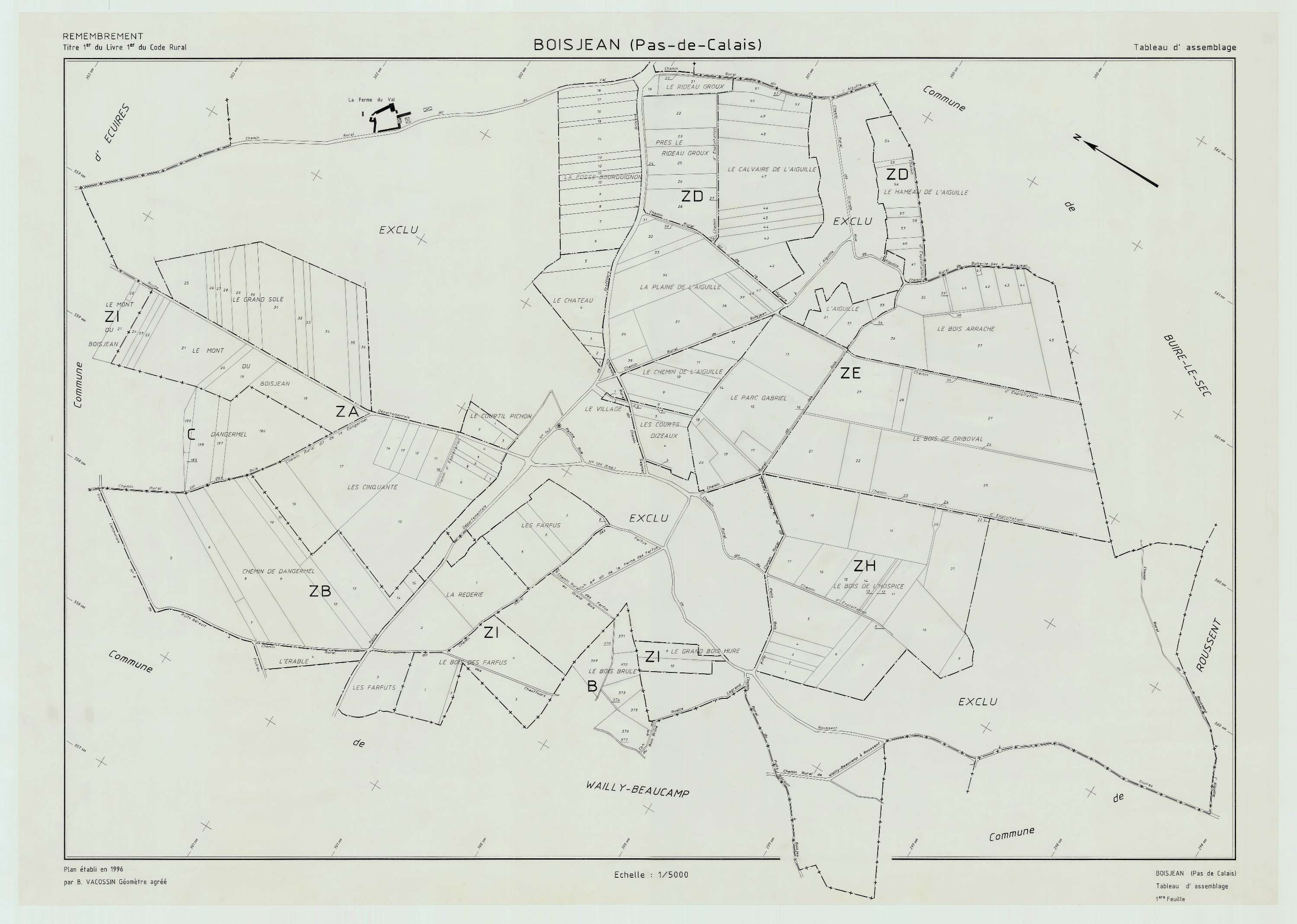 Boisjean - Plan cadastral : tableau d'assemblage postérieur au remembrement.