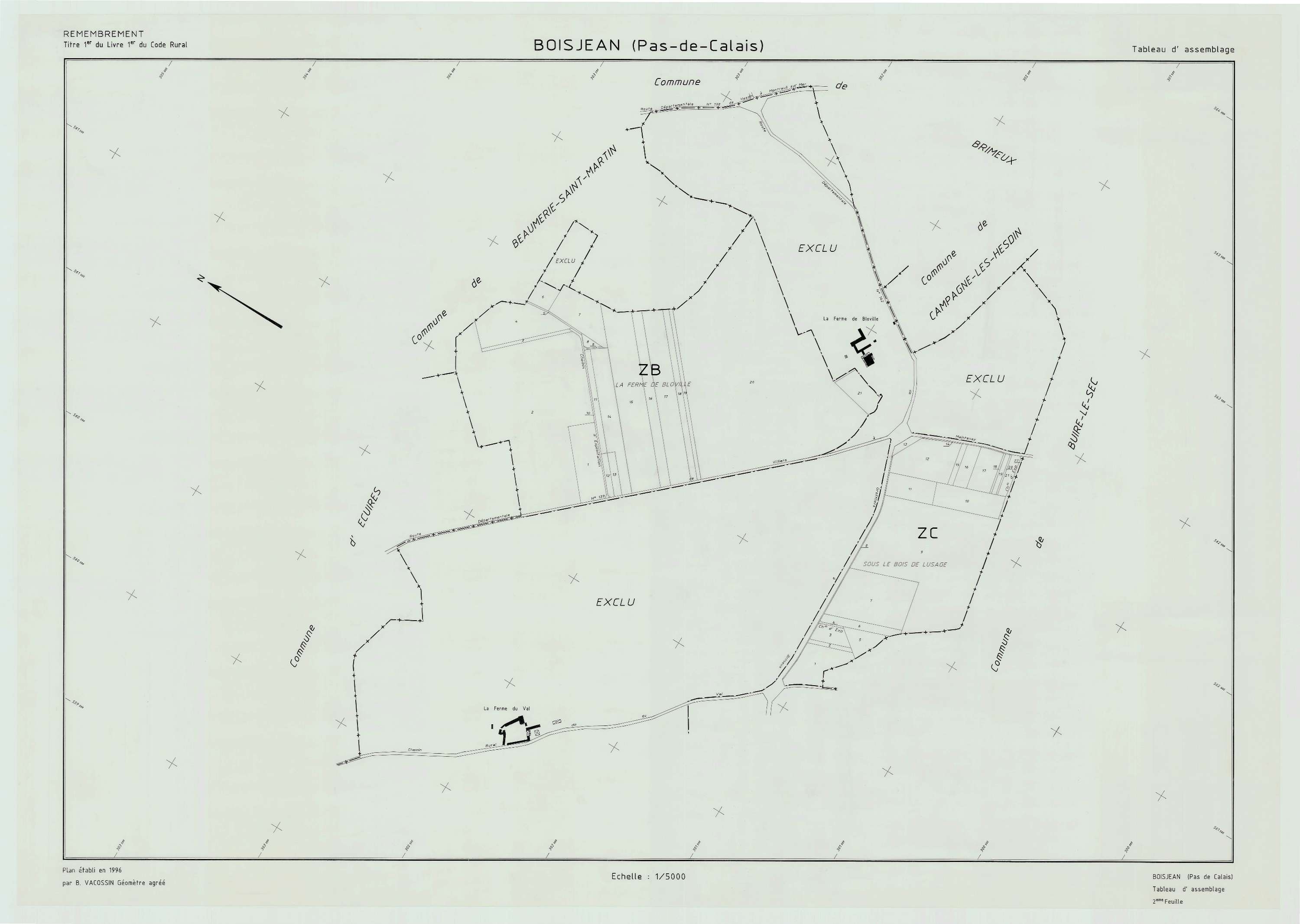 Boisjean - Plan cadastral : tableau d'assemblage postérieur au remembrement.