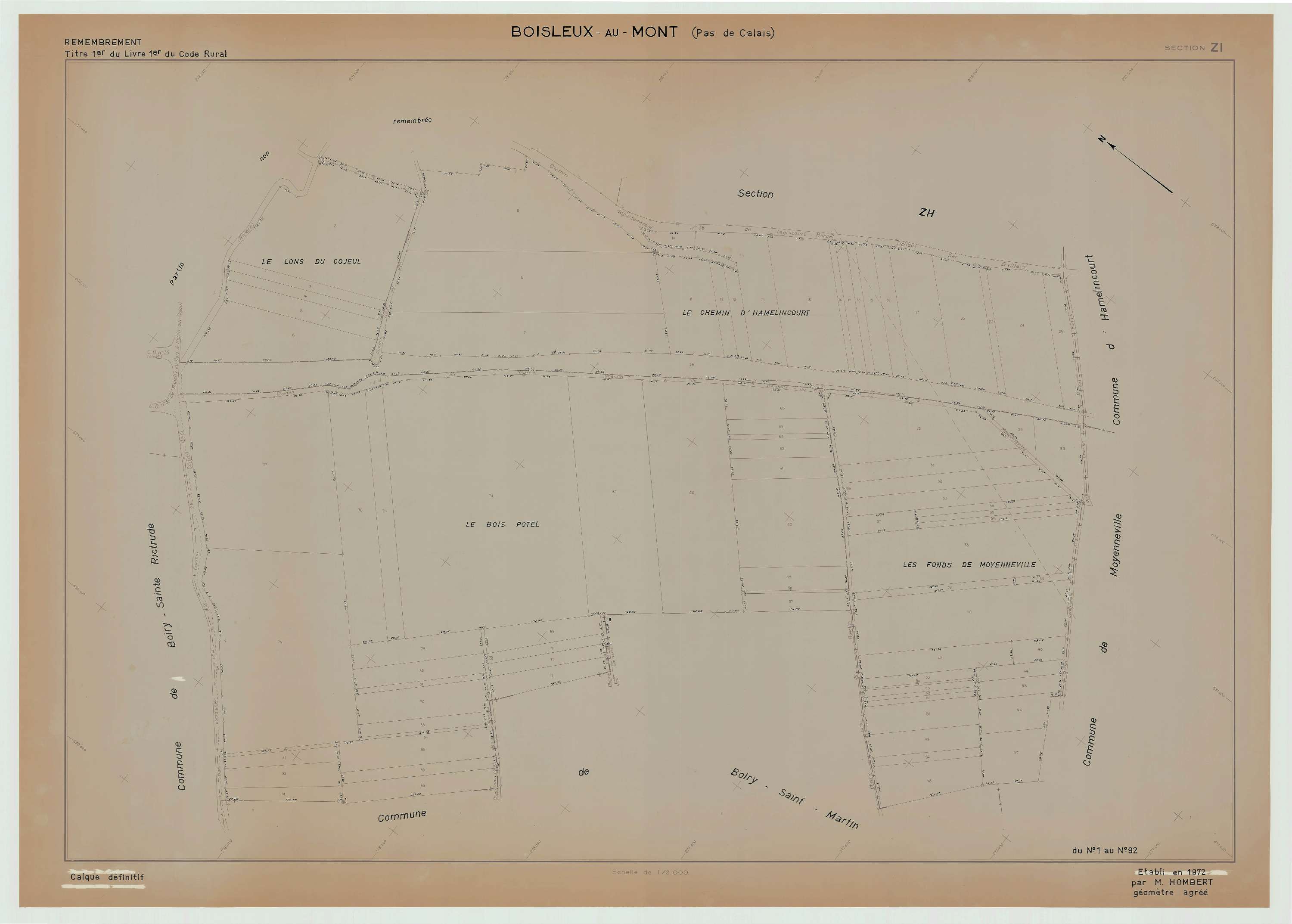 Boisleux-au-Mont - Plan de remembrement : section ZI.