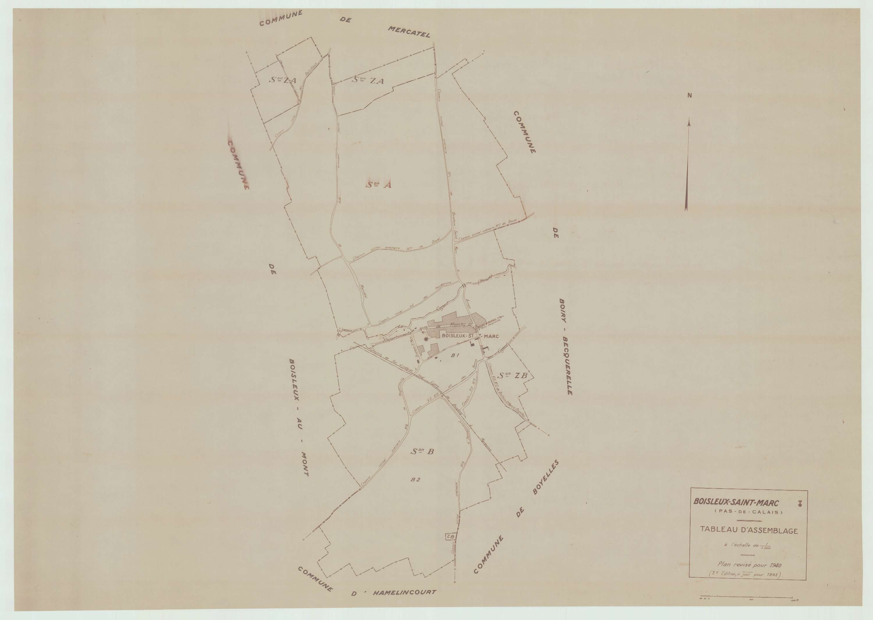 Boisleux-Saint-Marc - Plan cadastral : tableau d'assemblage antérieur au remembrement.