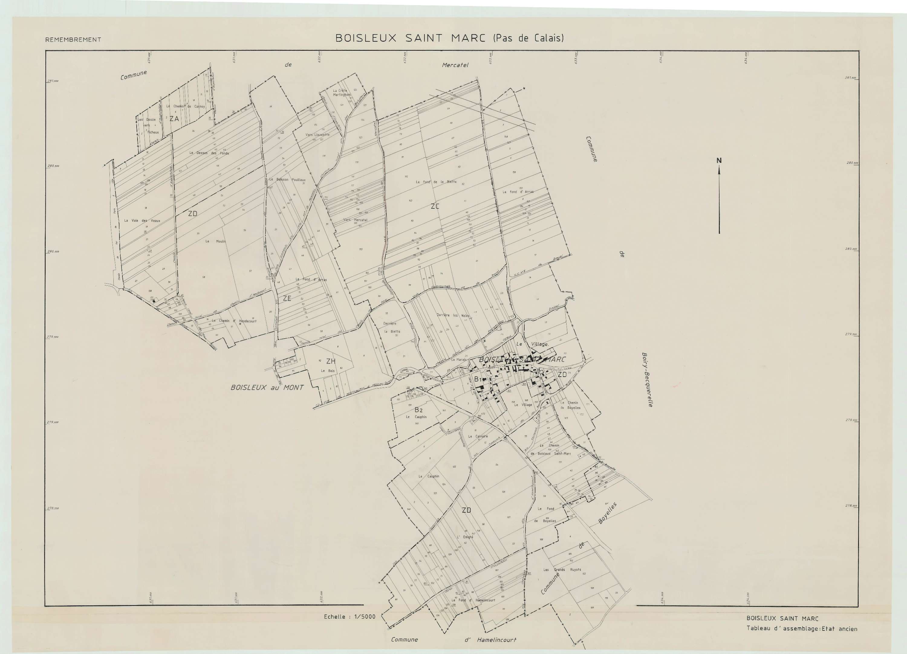 Boisleux-Saint-Marc - Plan cadastral : tableau d'assemblage postérieur au remembrement.
