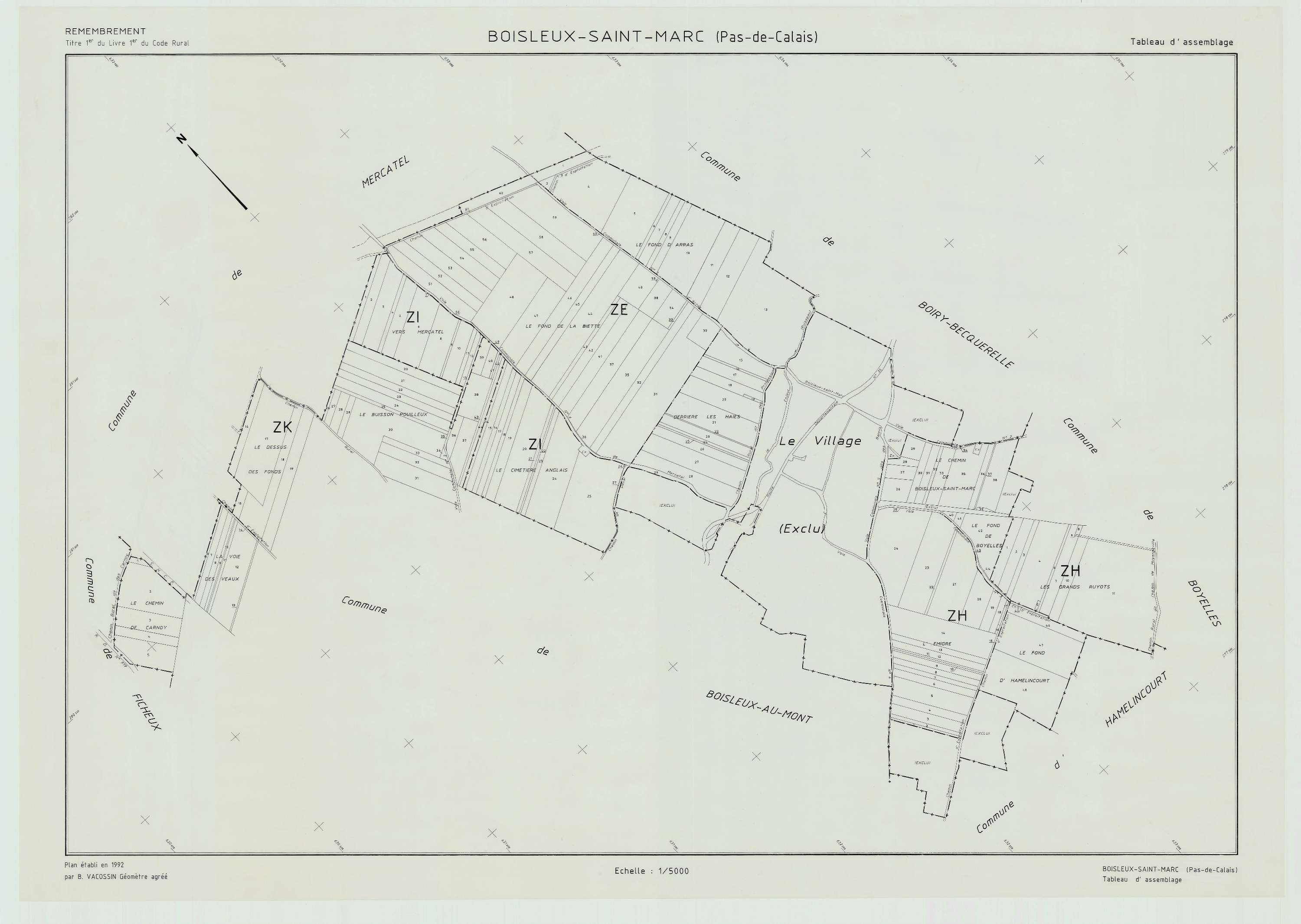 Boisleux-Saint-Marc - Plan cadastral : tableau d'assemblage postérieur au remembrement.
