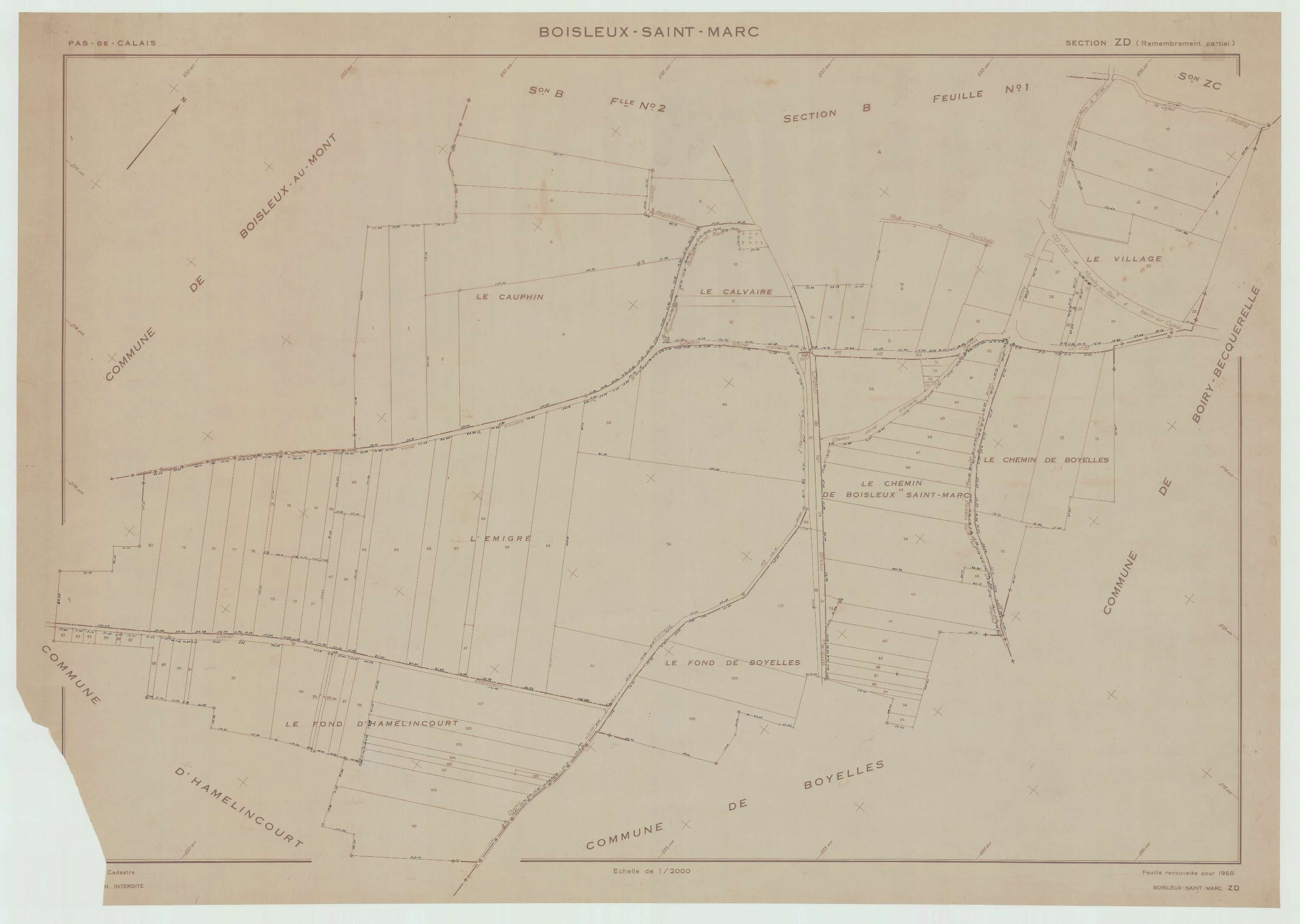 Boisleux-Saint-Marc - Plan de remembrement : section ZD.