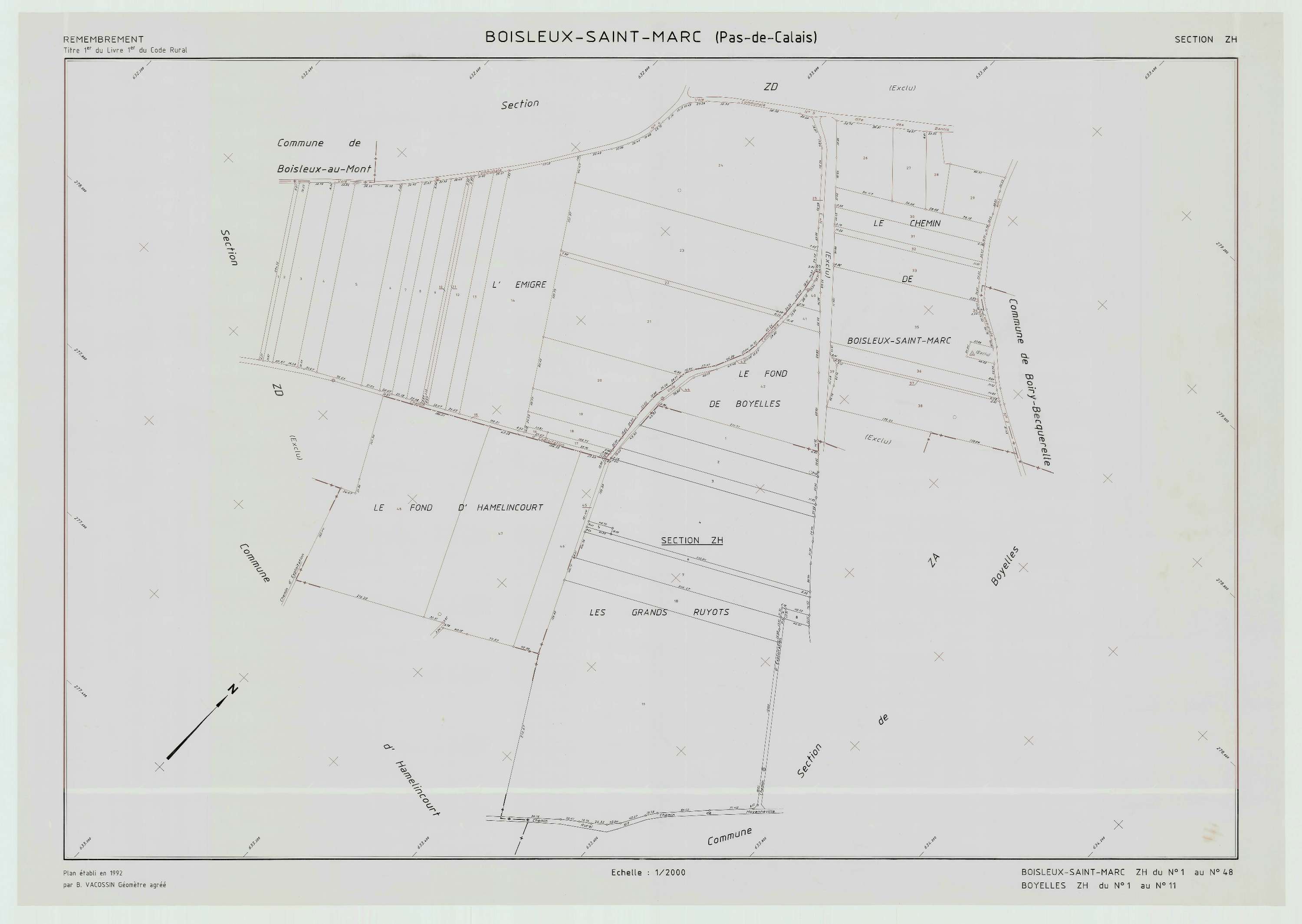Boisleux-Saint-Marc - Plan de remembrement : section ZH.