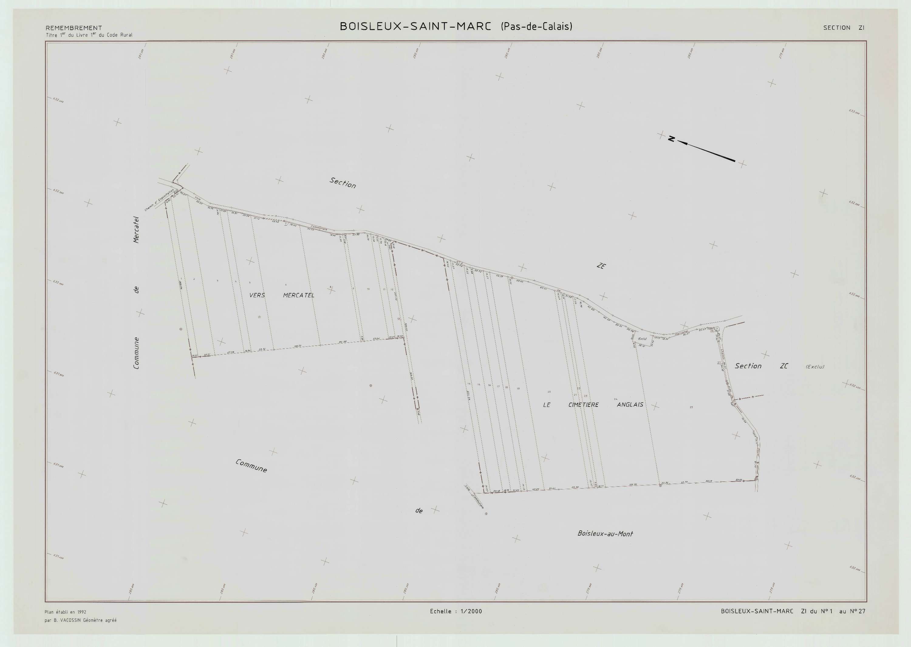 Boisleux-Saint-Marc - Plan de remembrement : section ZI.