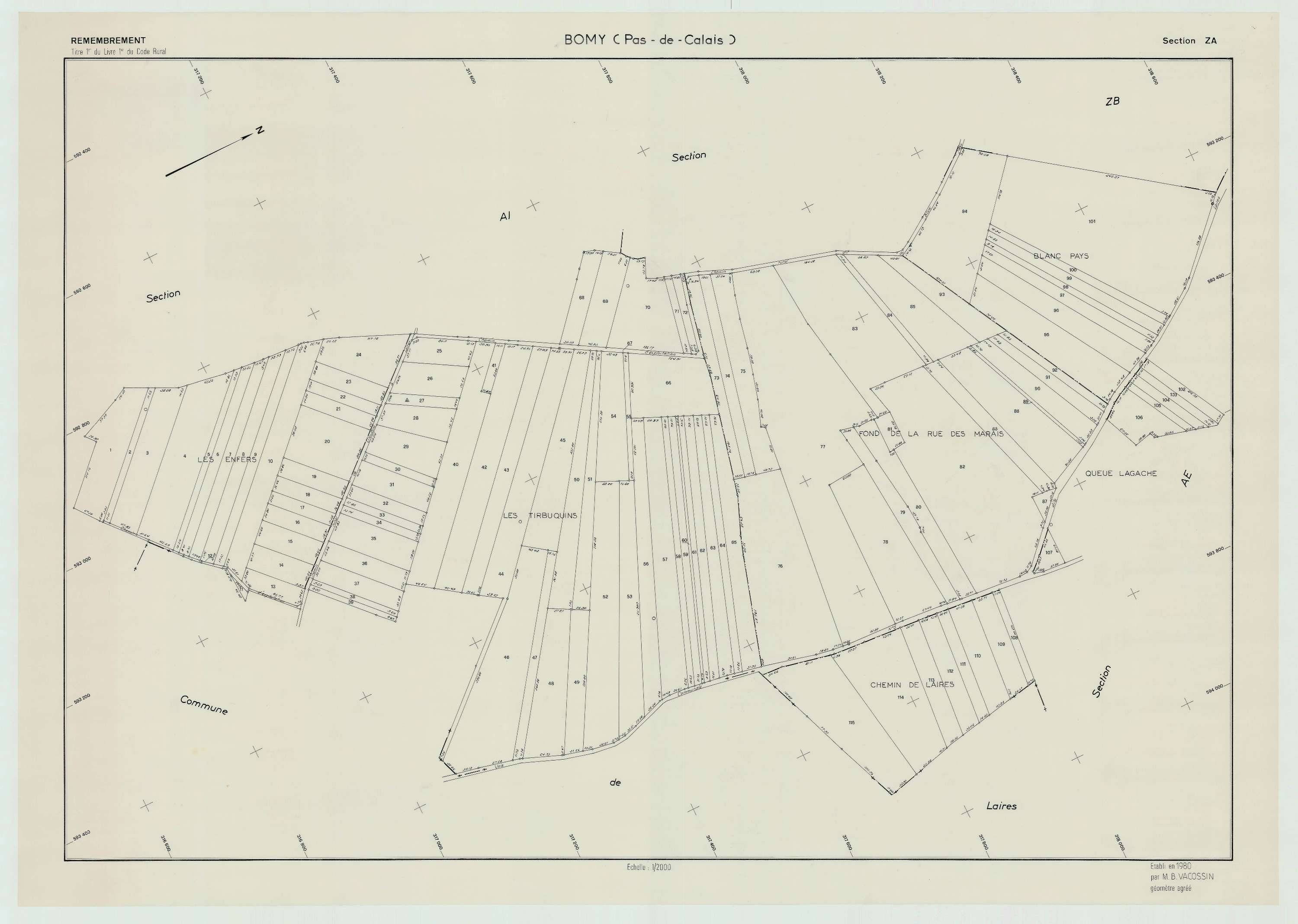 Bomy - Plan de remembrement : section ZA.
