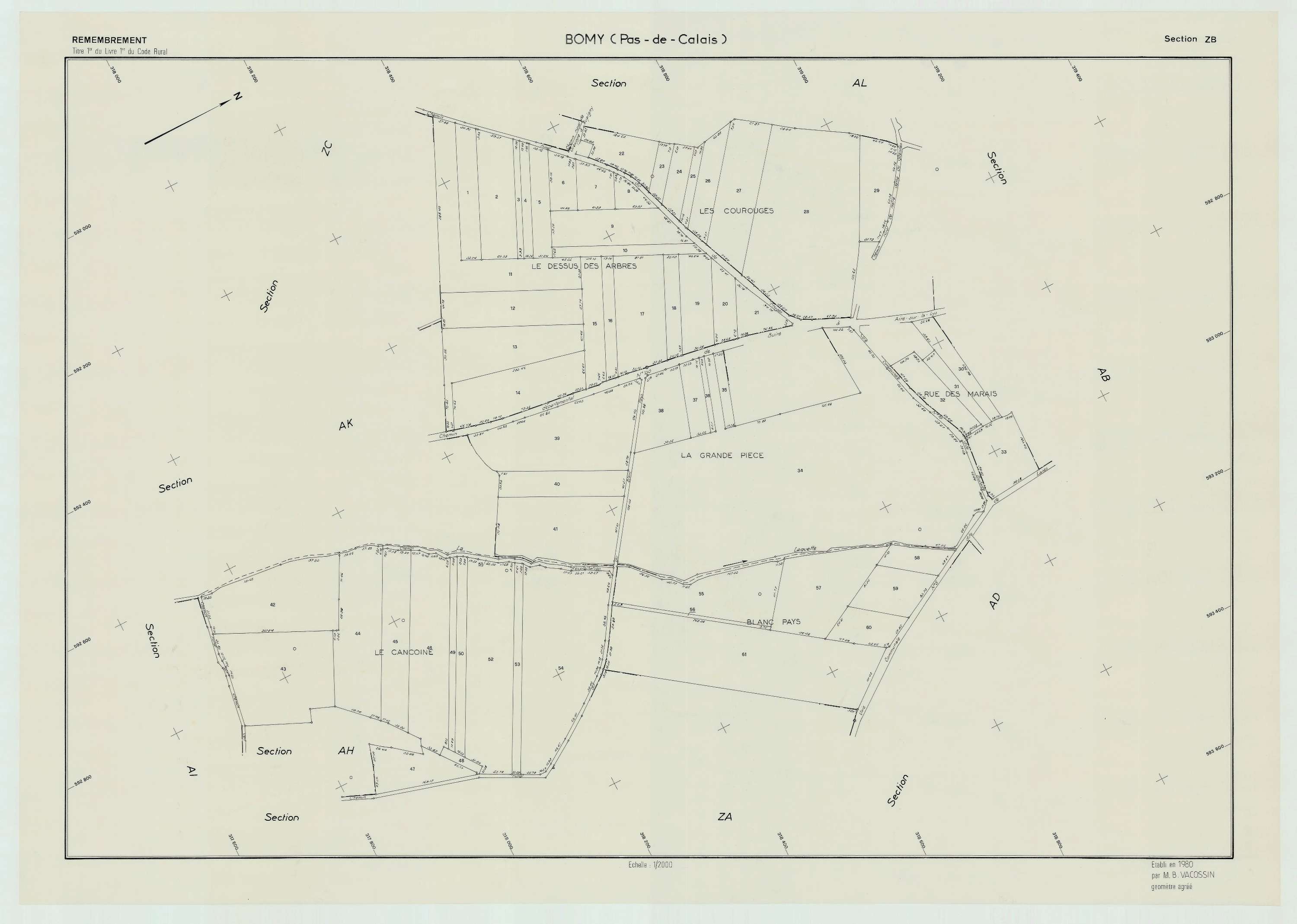 Bomy - Plan de remembrement : section ZB.