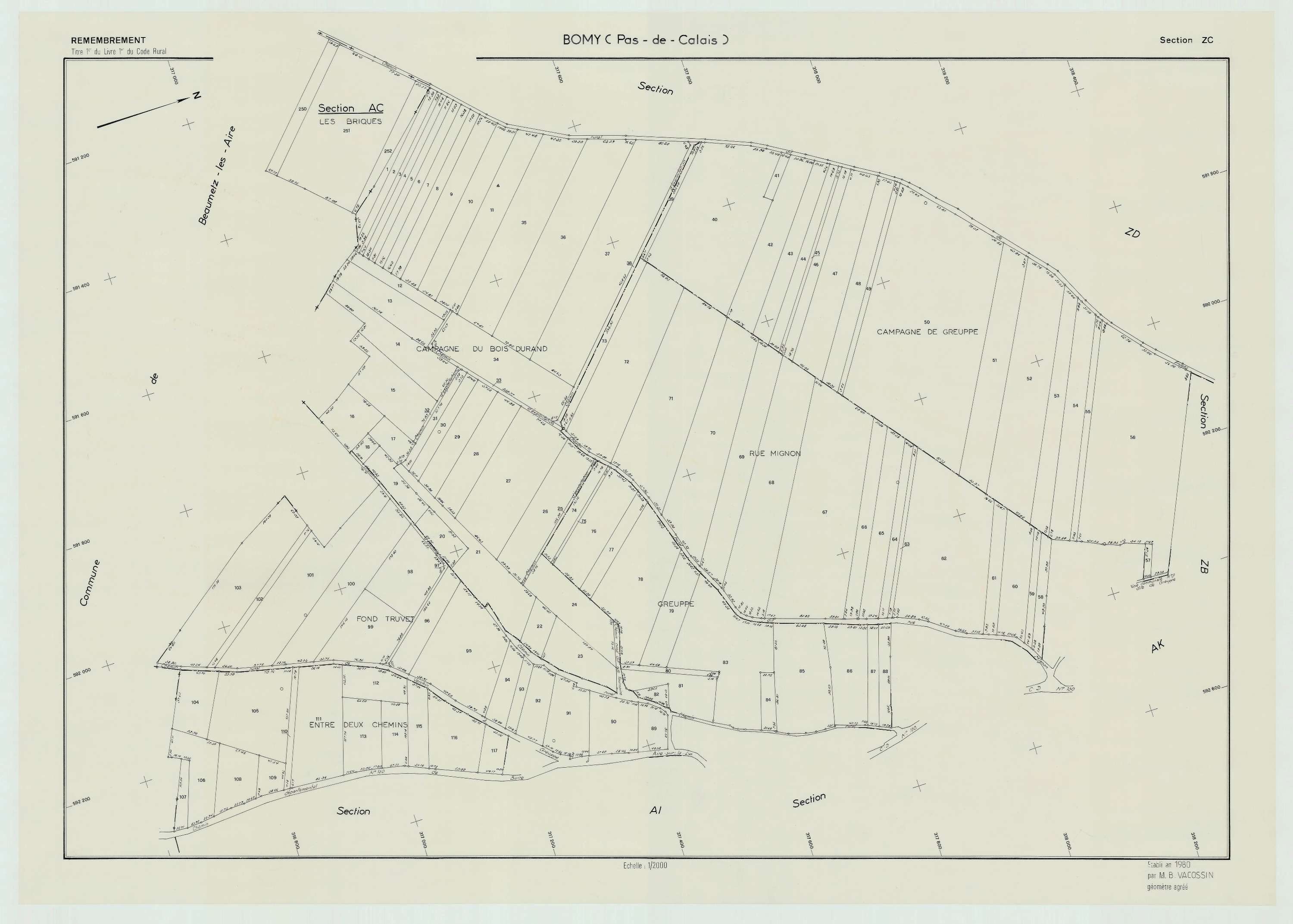 Bomy - Plan de remembrement : section ZC.