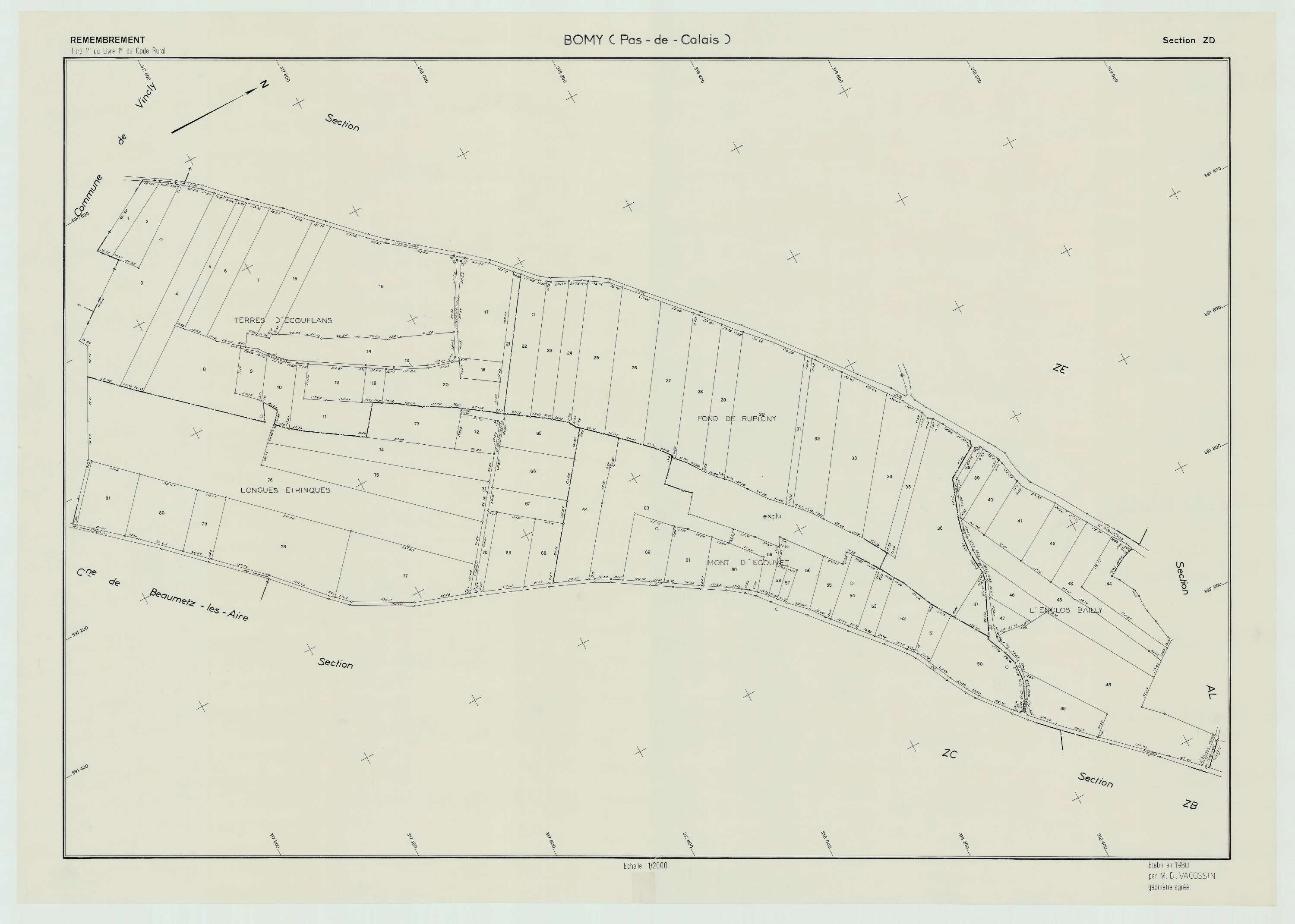 Bomy - Plan de remembrement : section ZD.