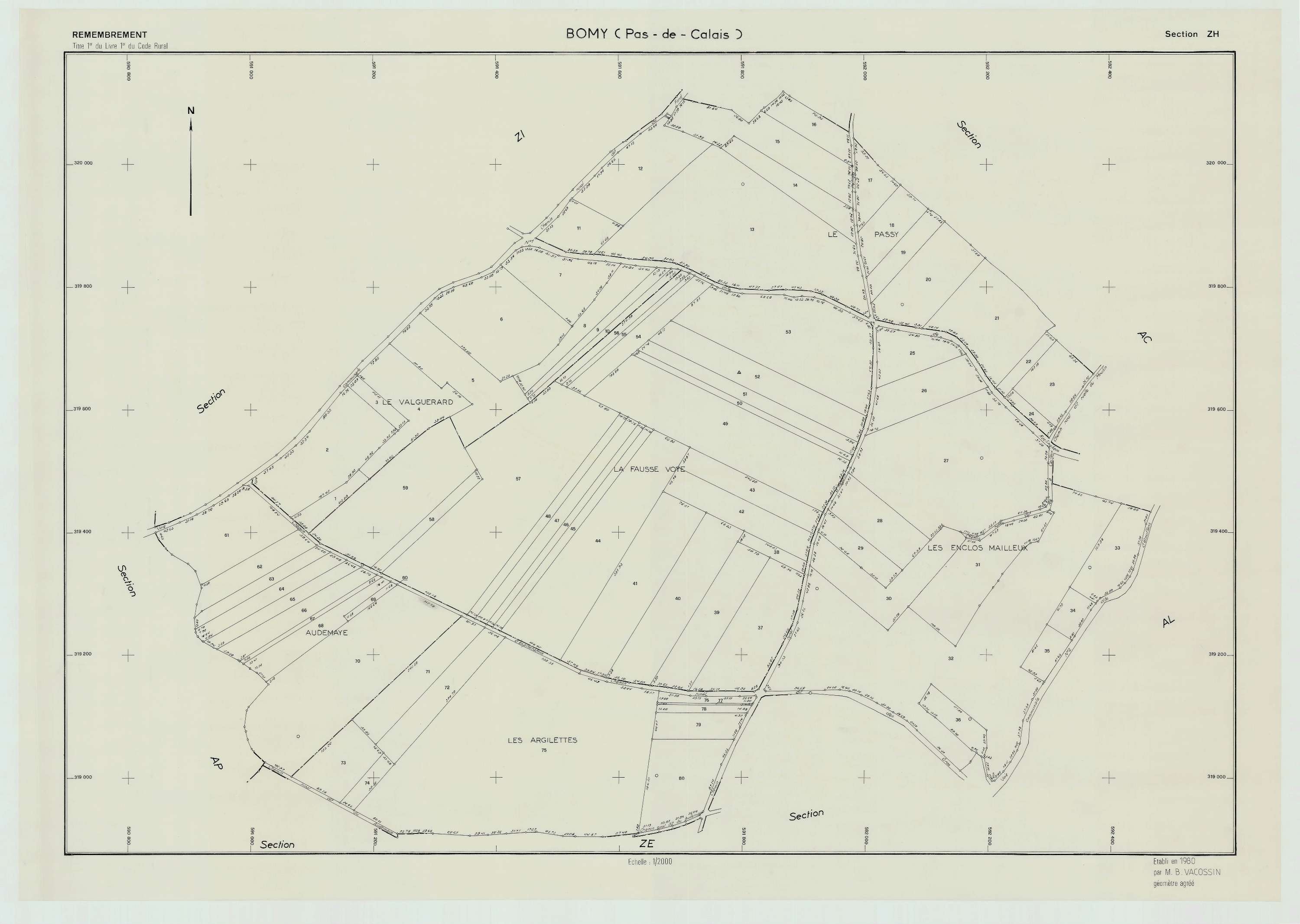 Bomy - Plan de remembrement : section ZH.