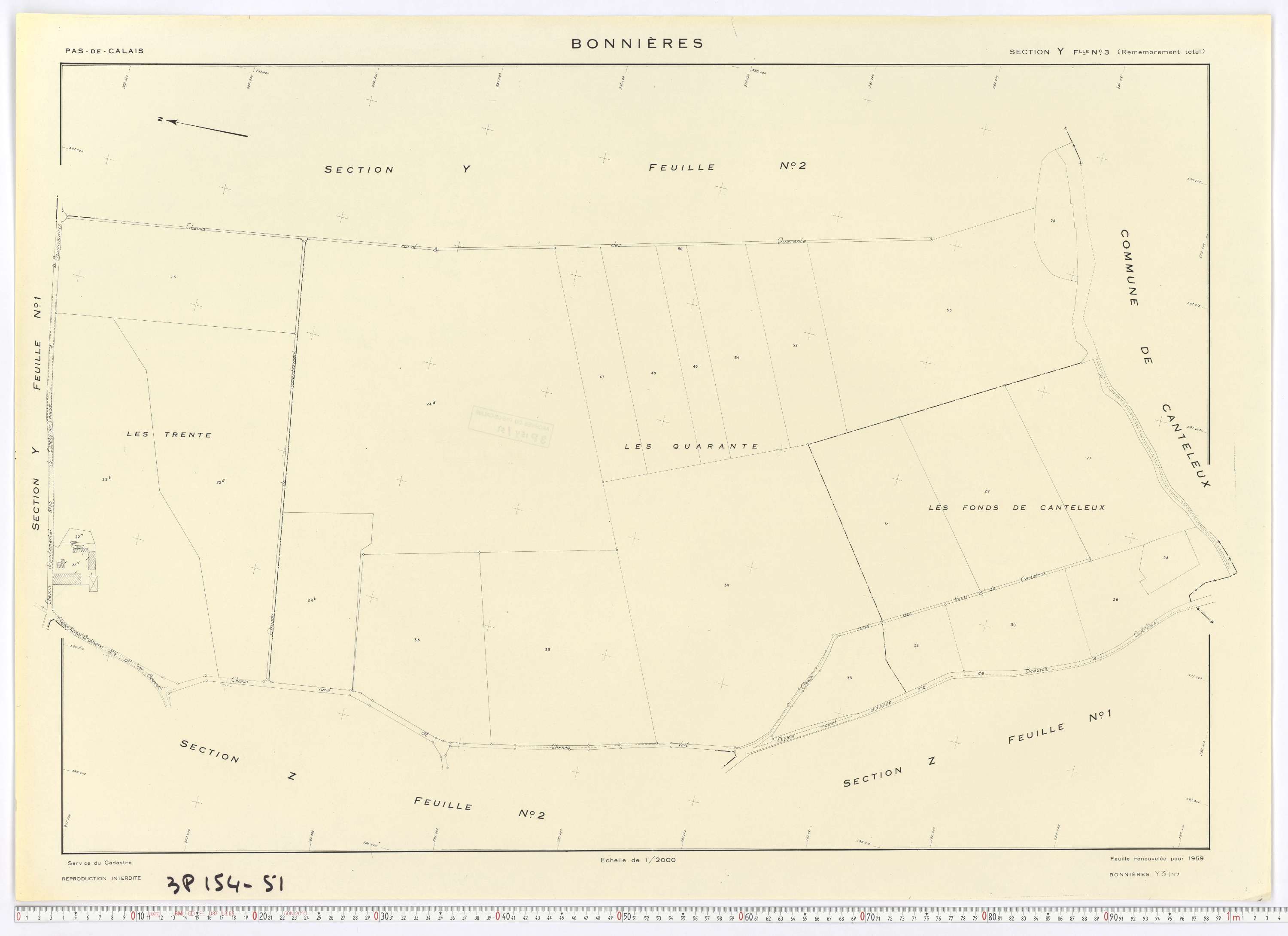Bonnières - Section Y, feuille 3.