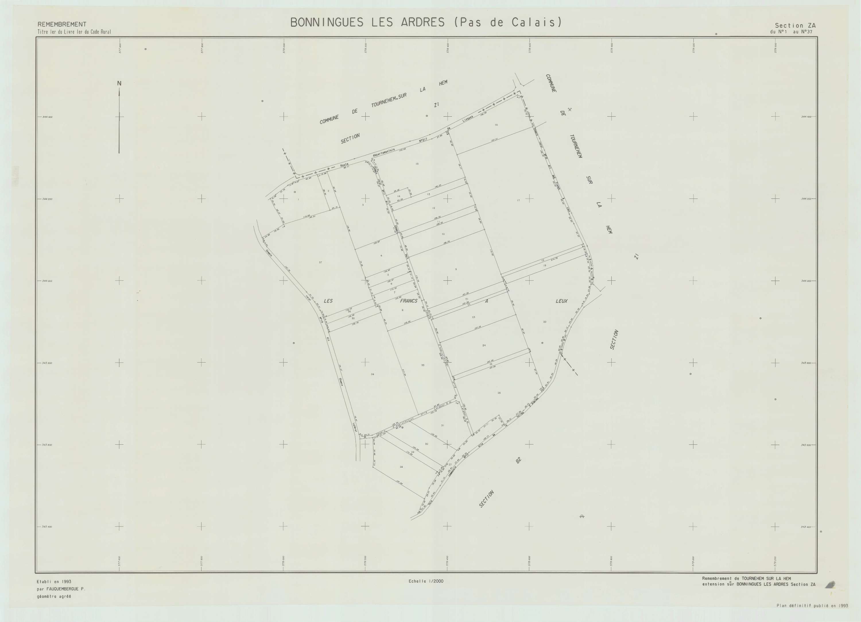 Bonningues-lès-Ardres - Plan de remembrement : section ZA.