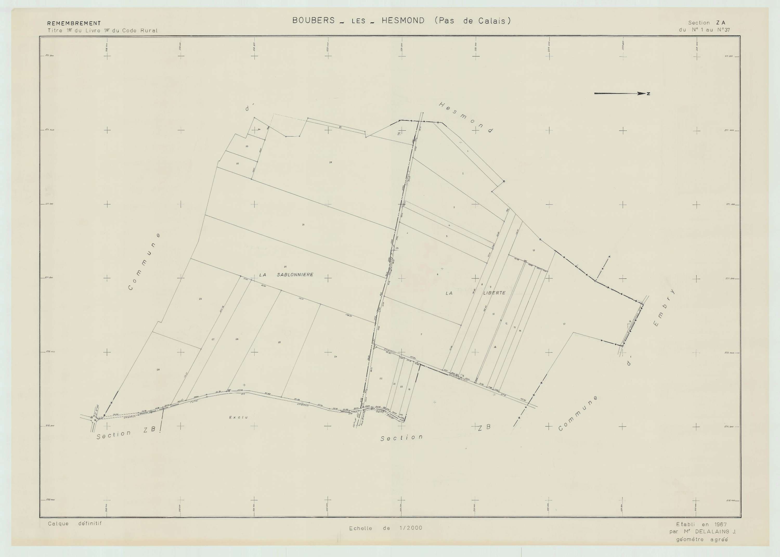 Boubers-lès-Hesmond - Plan de remembrement : section ZA.