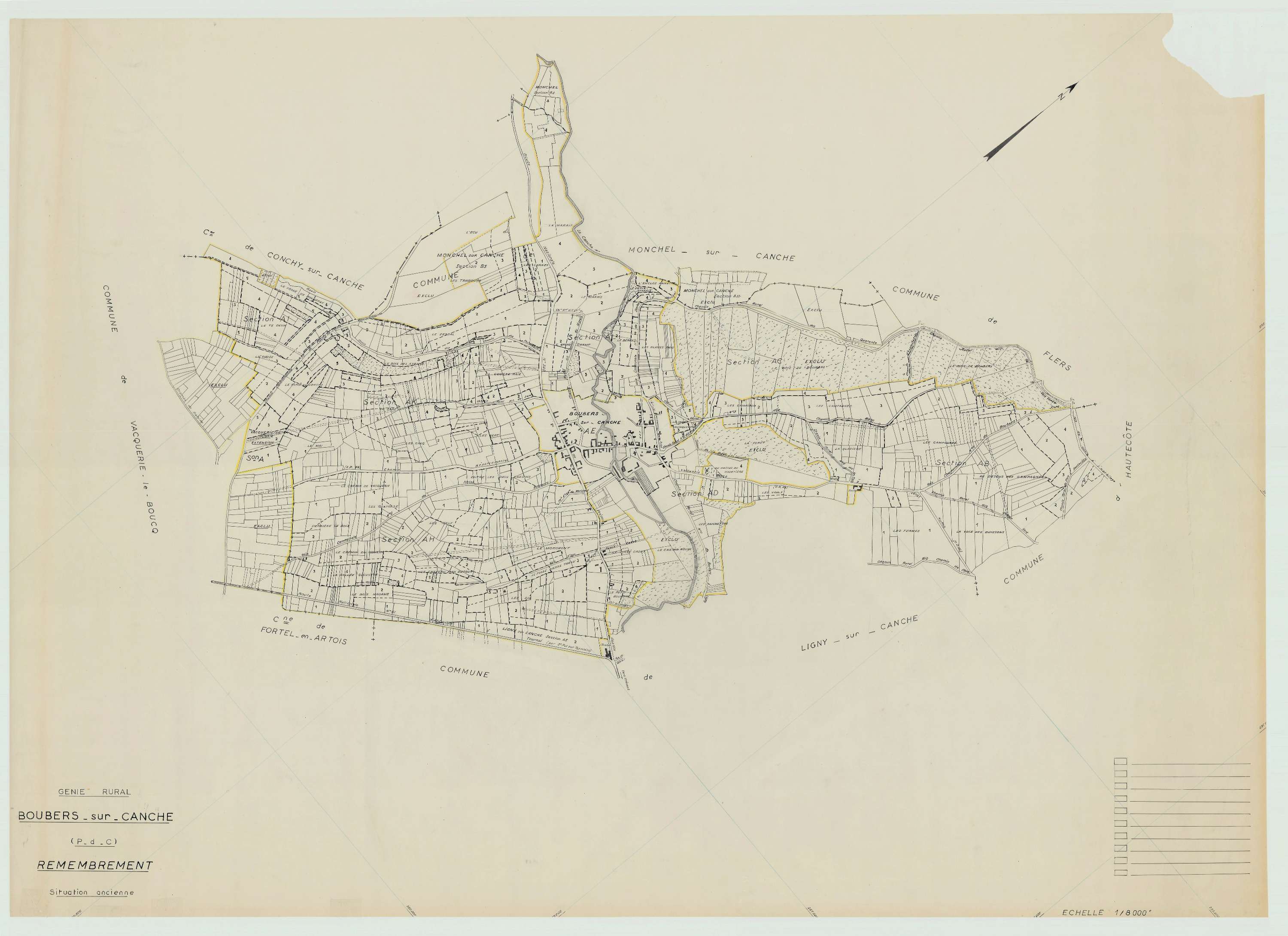 Boubers-sur-Canche - Plan cadastral : tableau d'assemblage antérieur au remembrement.