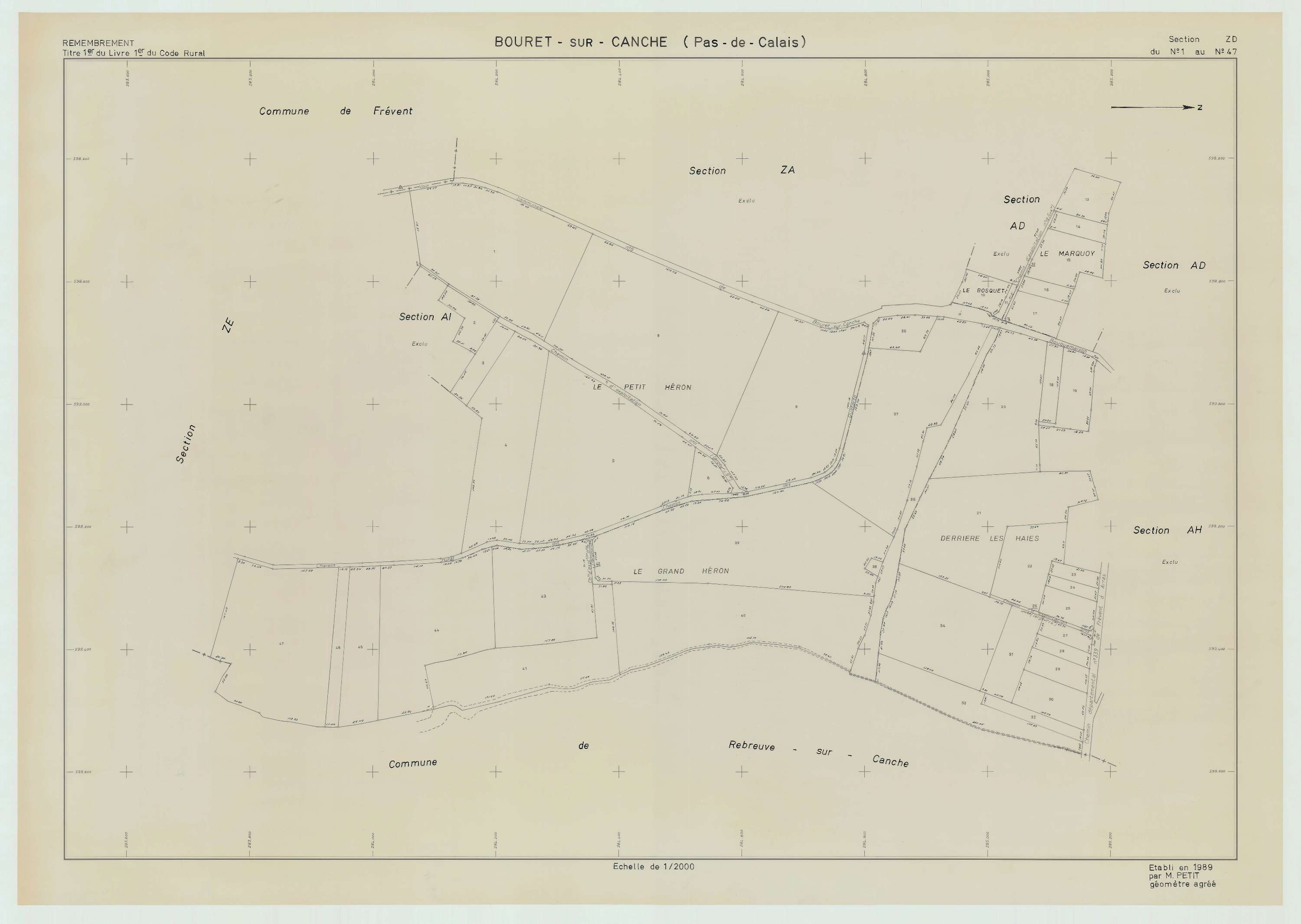 Bouret-sur-Canche - Plan de remembrement : section ZD.