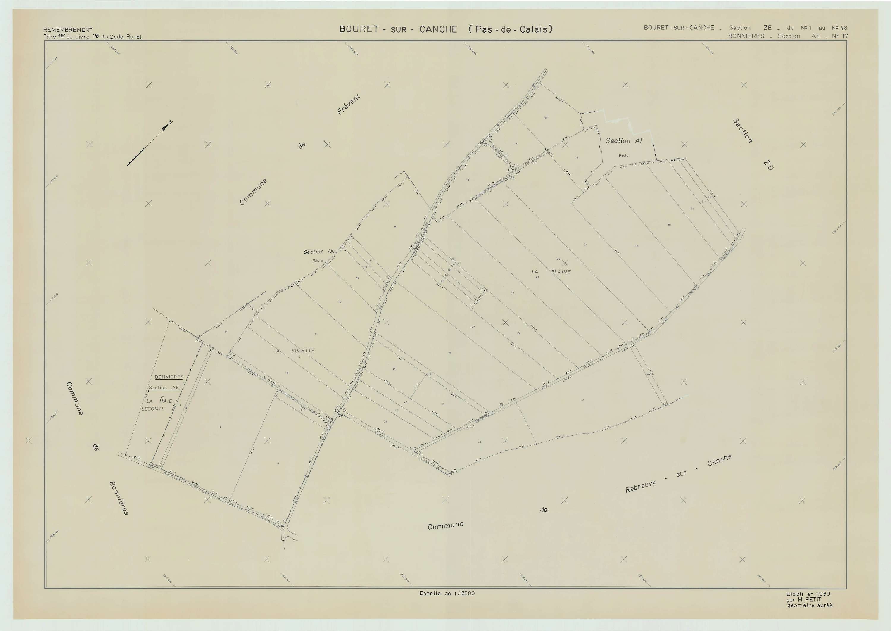 Bouret-sur-Canche - Plan de remembrement : section ZE.