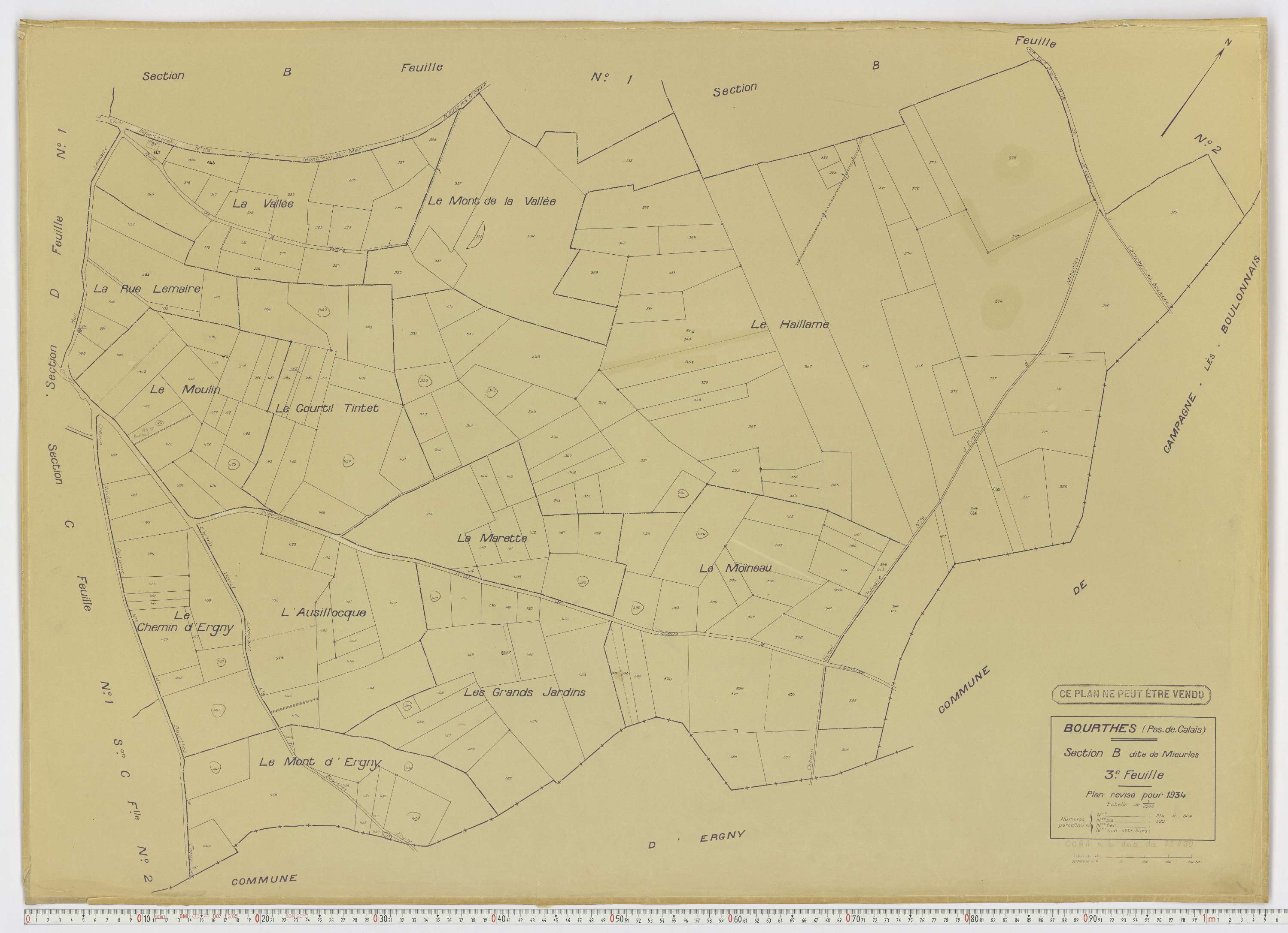 Bourthes - Section B, feuille 3.