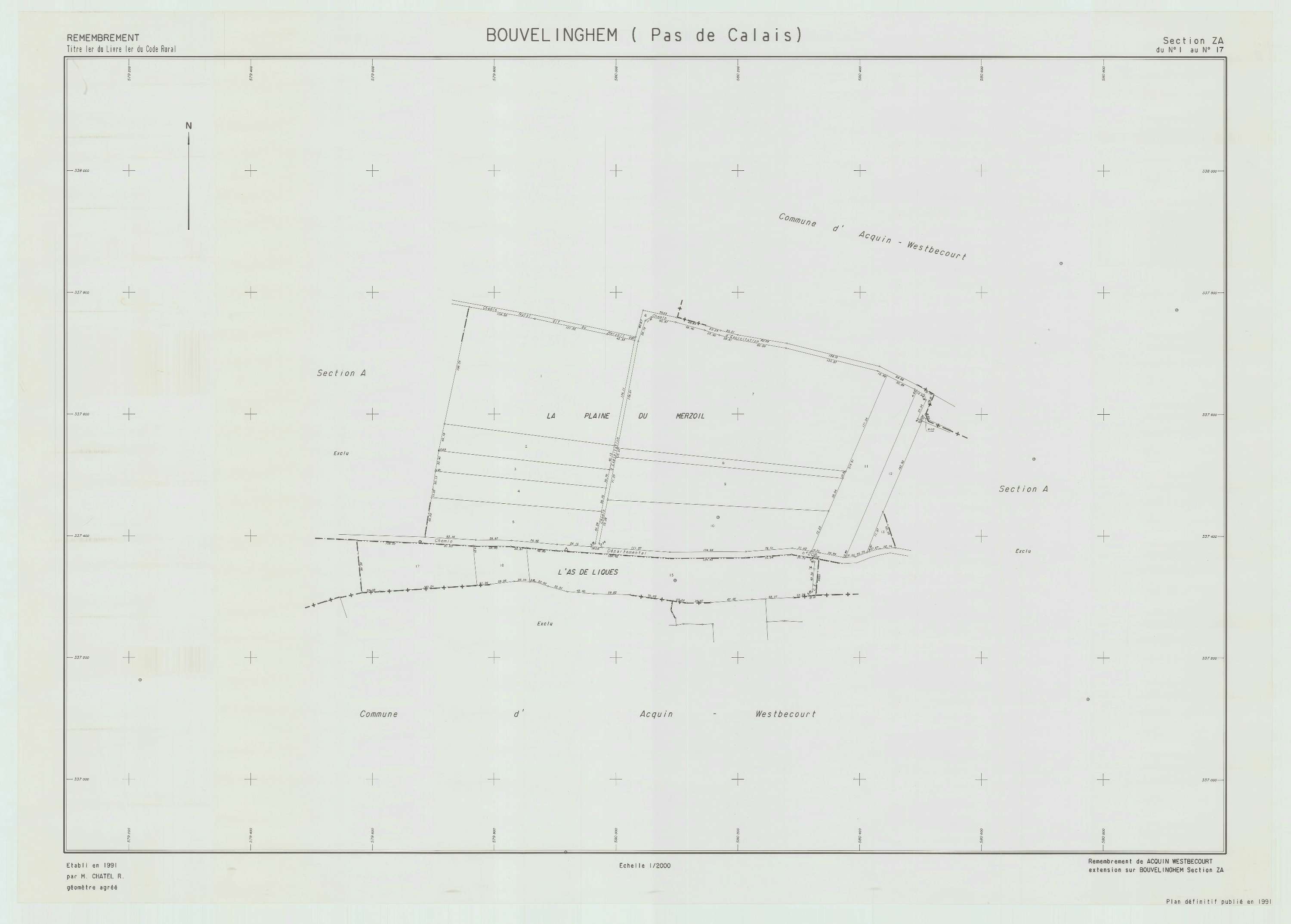 Bouvelinghem - Plan de remembrement : section ZA.