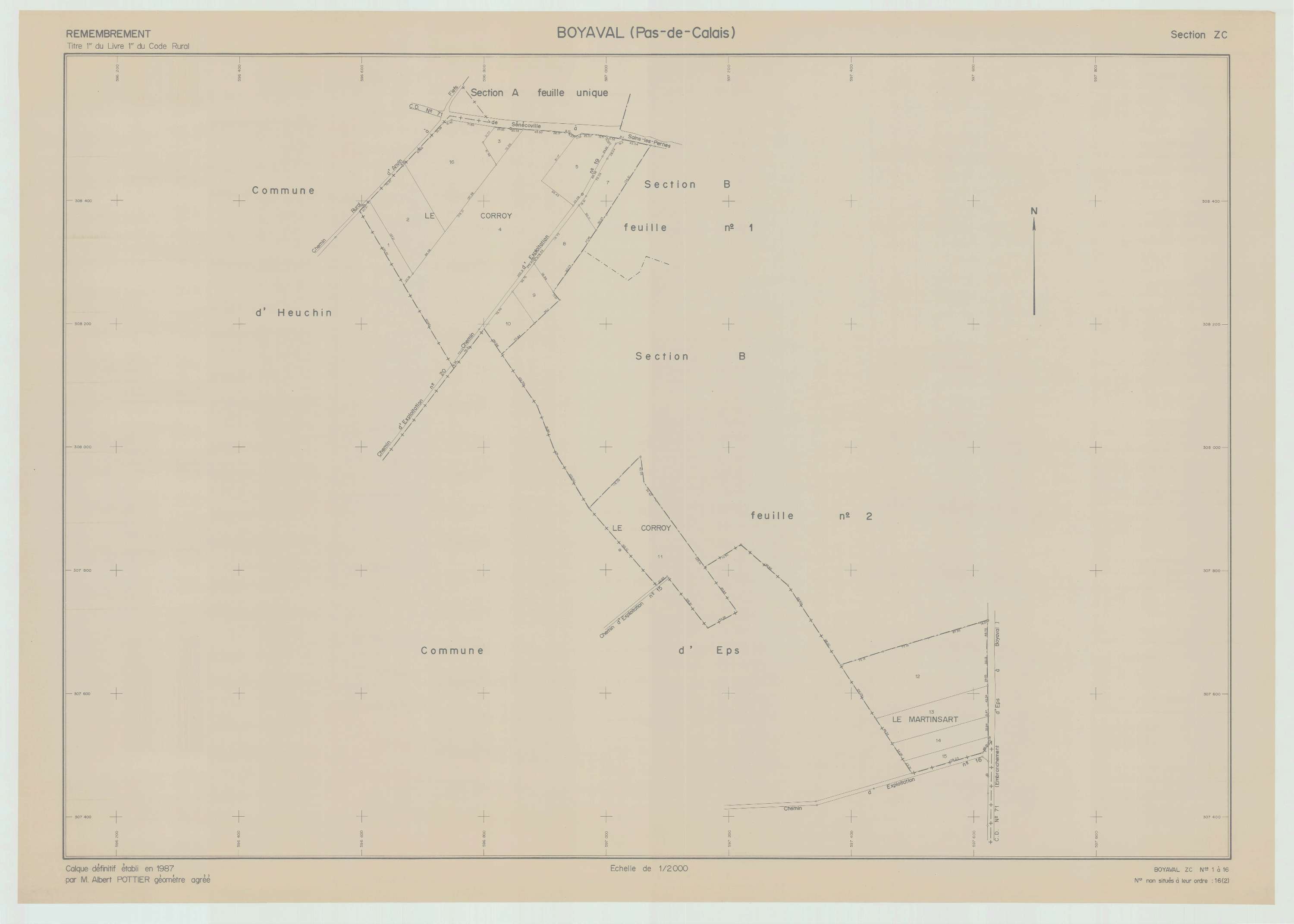 Boyaval - Plan de remembrement : section ZC.