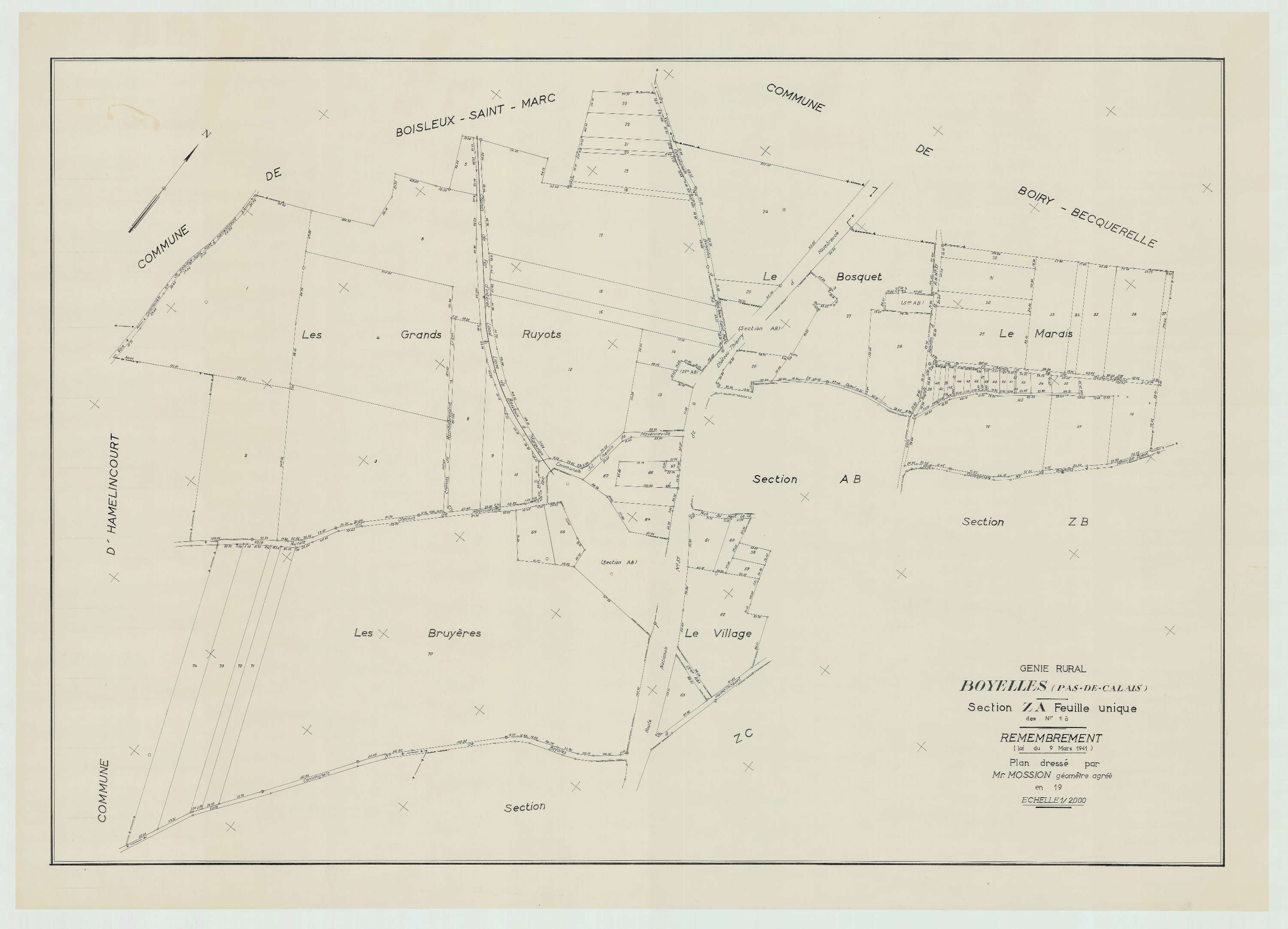 Boyelles - Plan de remembrement : section ZA.