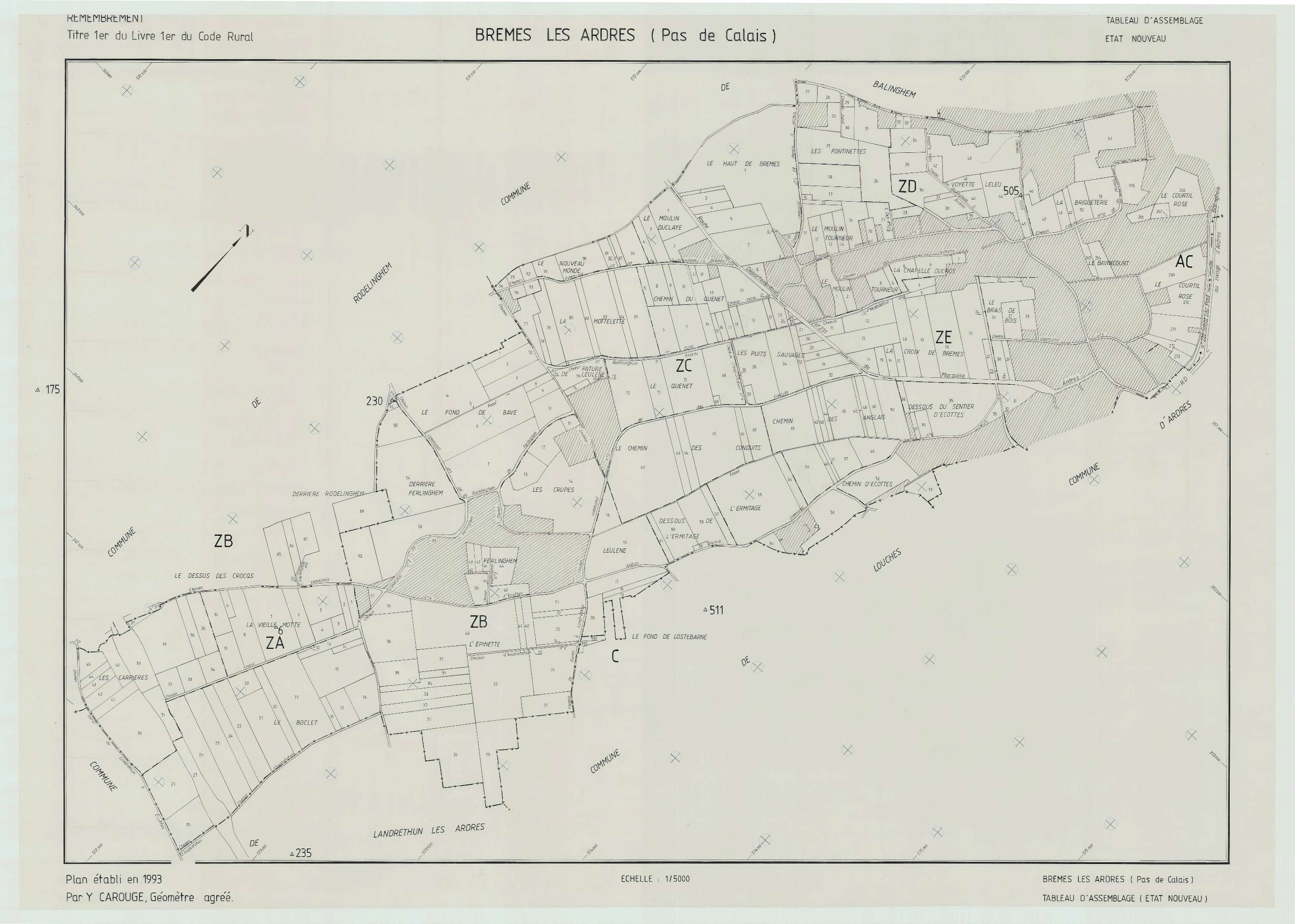 Brêmes - Plan cadastral : tableau d'assemblage postérieur au remembrement.