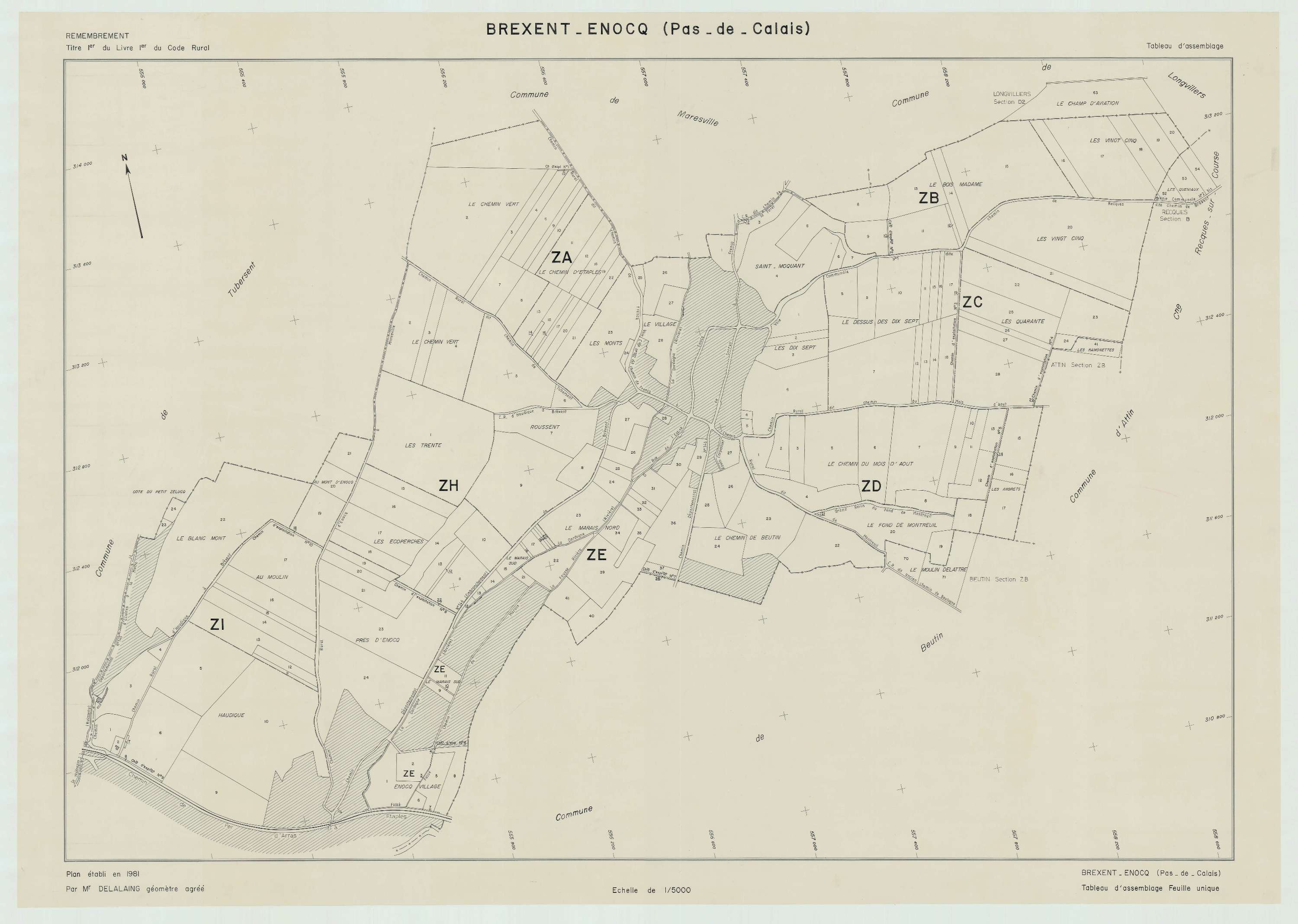 Bréxent-Énocq - Plan cadastral : tableau d'assemblage postérieur au remembrement.