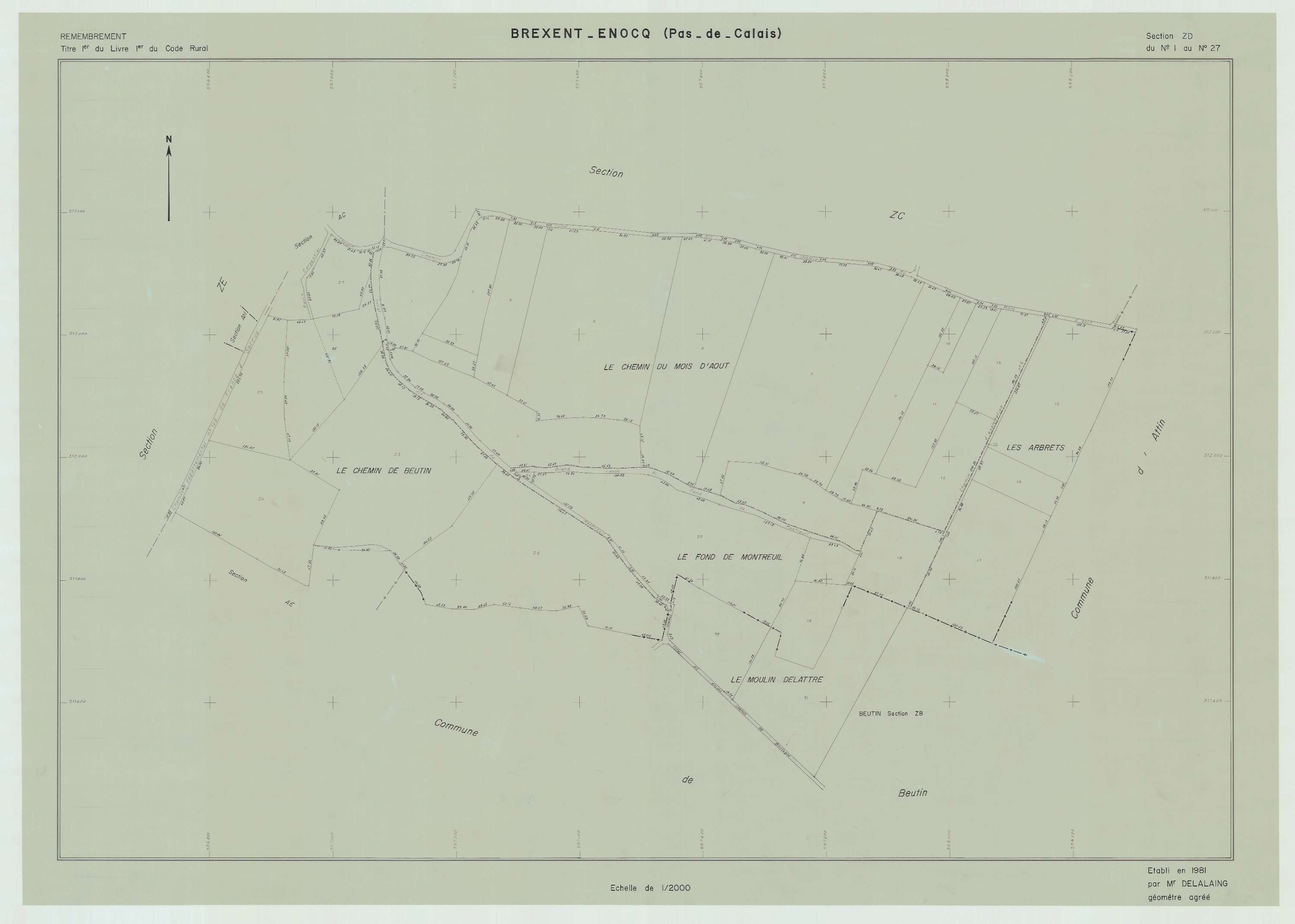 Bréxent-Énocq - Plan de remembrement : section ZD.