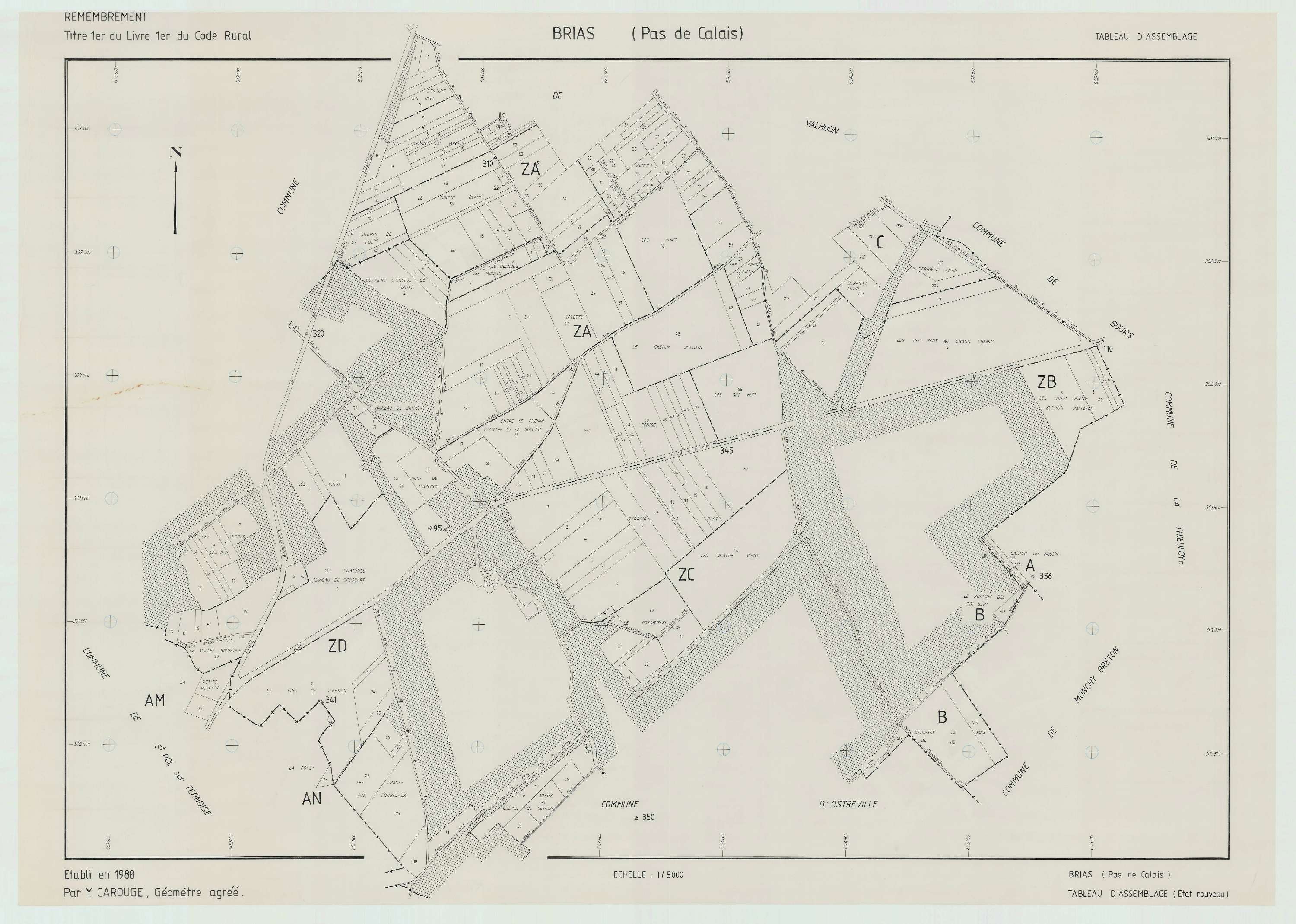 Brias - Plan cadastral : tableau d'assemblage postérieur au remembrement.