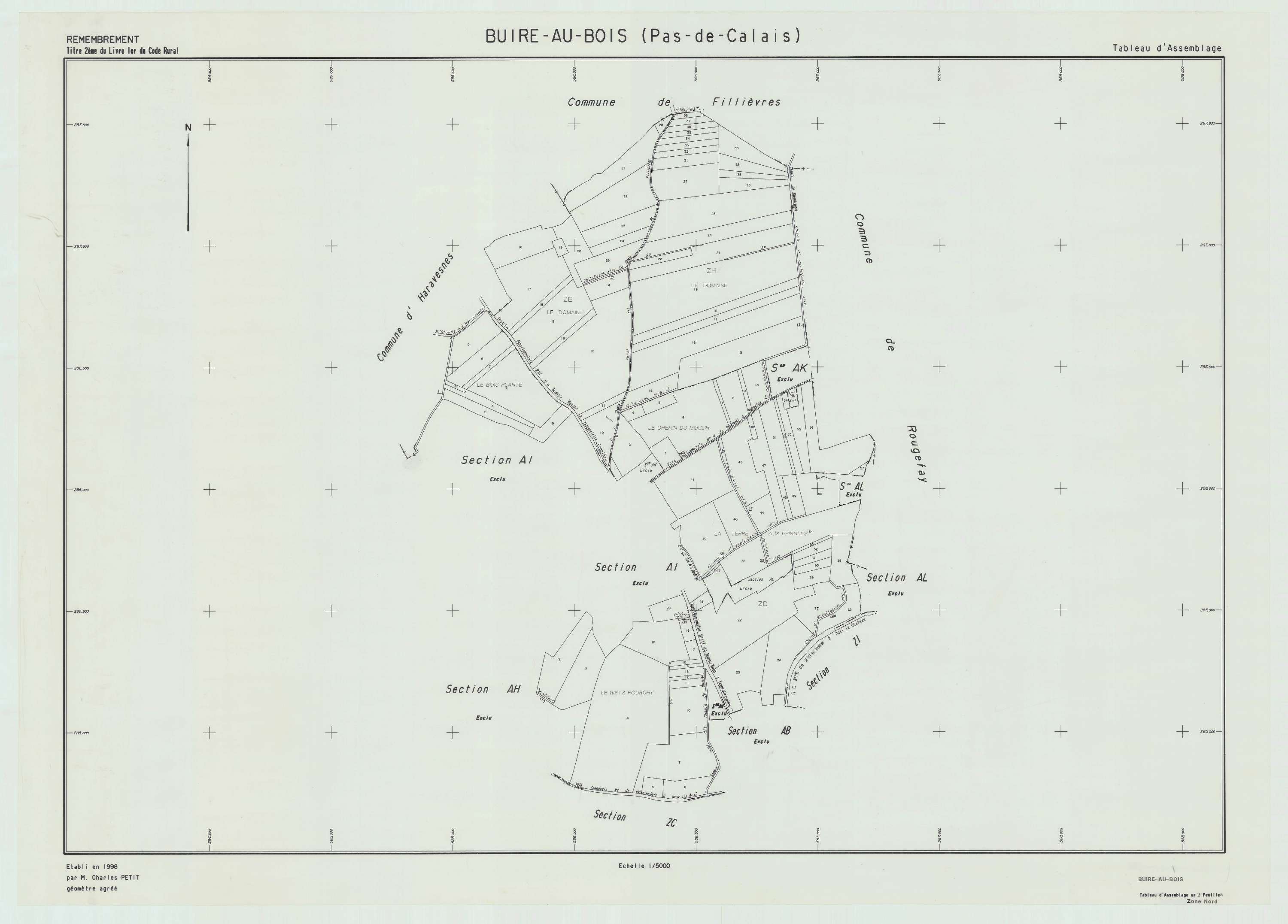 Buire-au-Bois - Plan cadastral : tableau d'assemblage postérieur au remembrement.