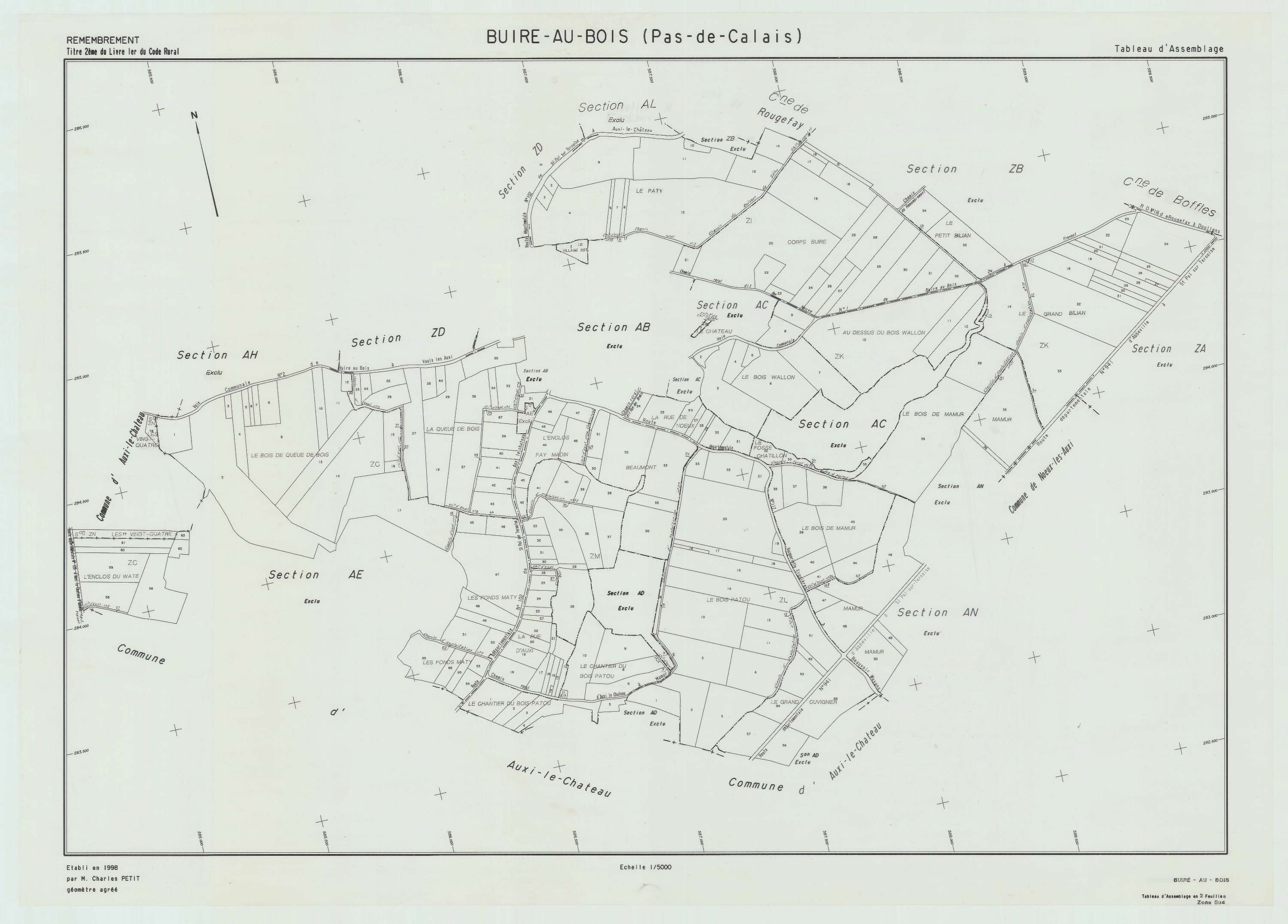 Buire-au-Bois - Plan cadastral : tableau d'assemblage postérieur au remembrement.