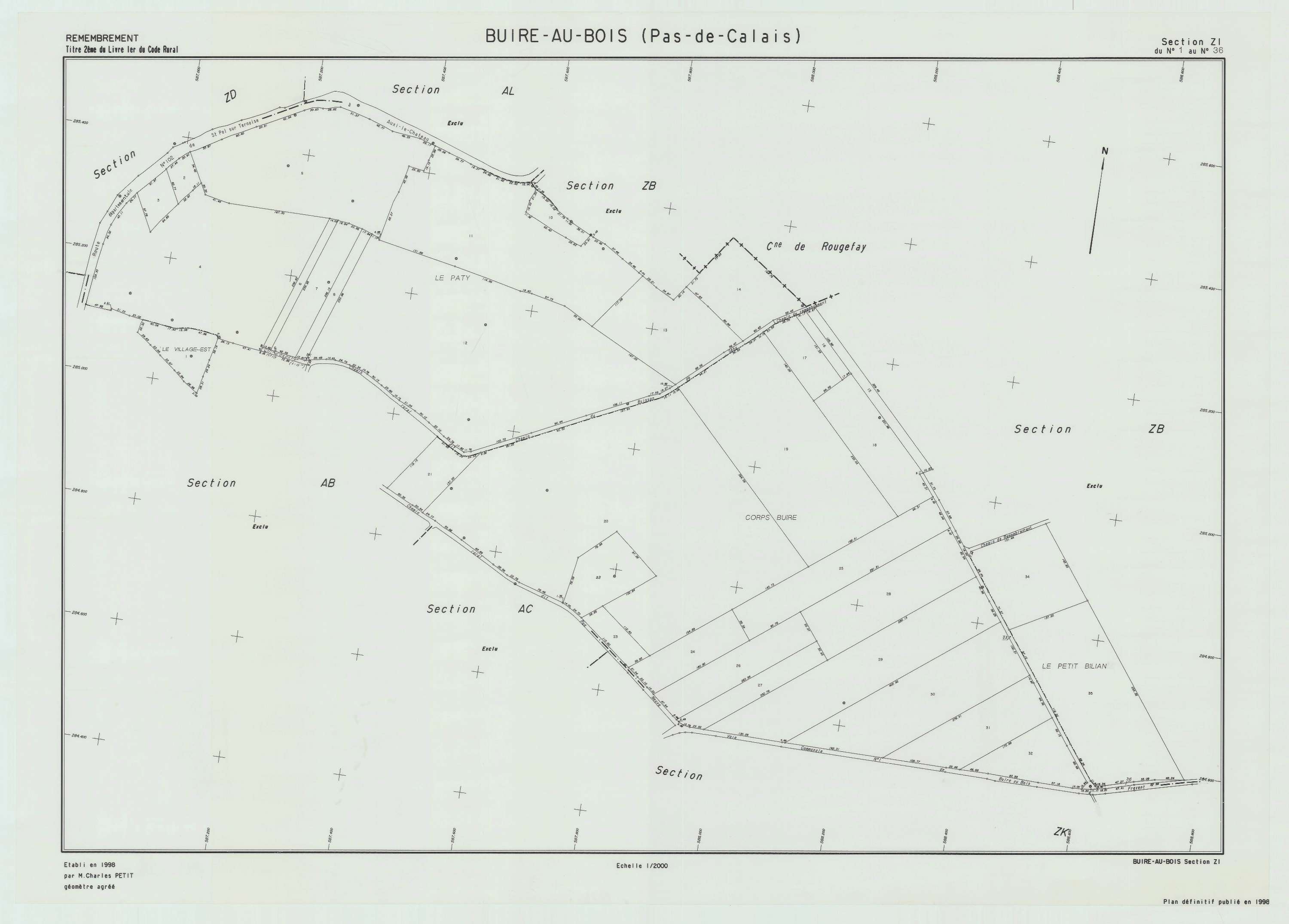 Buire-au-Bois - Plan de remembrement : section ZI.