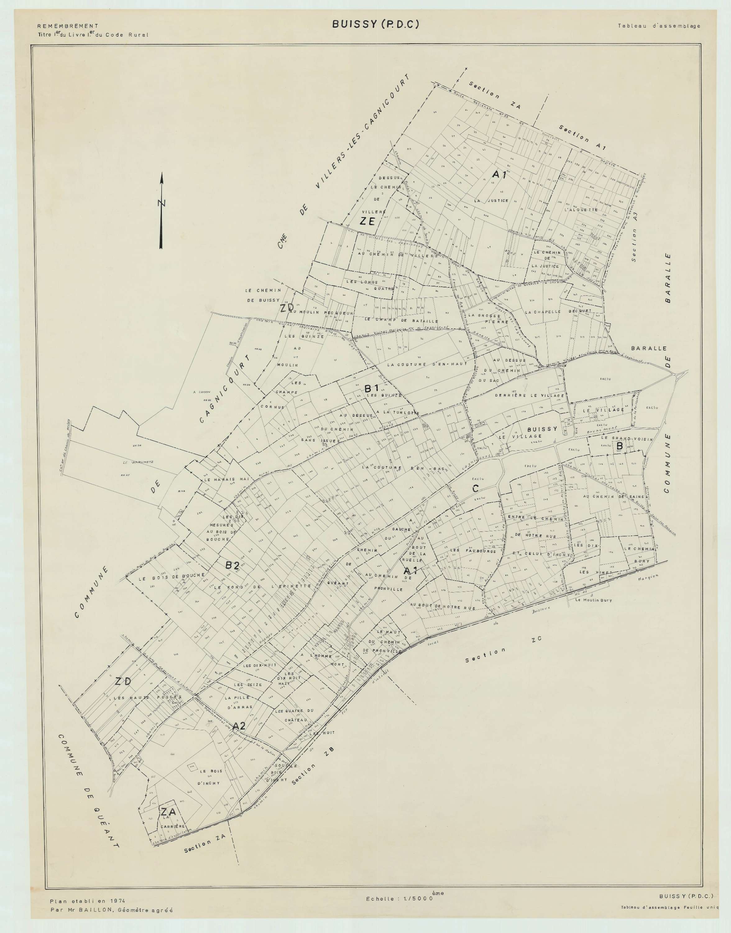 Buissy - Plan cadastral : tableau d'assemblage antérieur au remembrement.