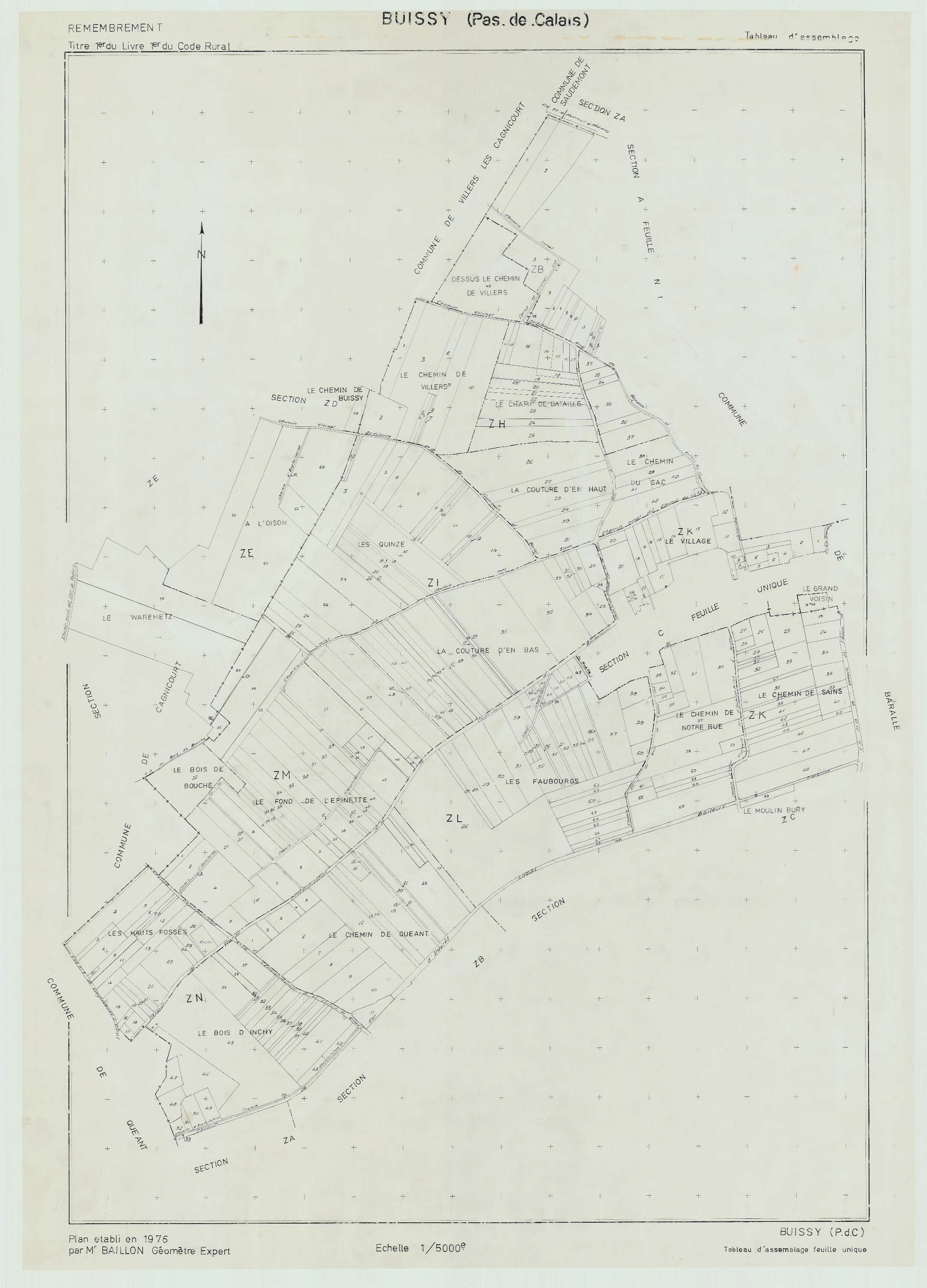 Buissy - Plan cadastral : tableau d'assemblage postérieur au remembrement.
