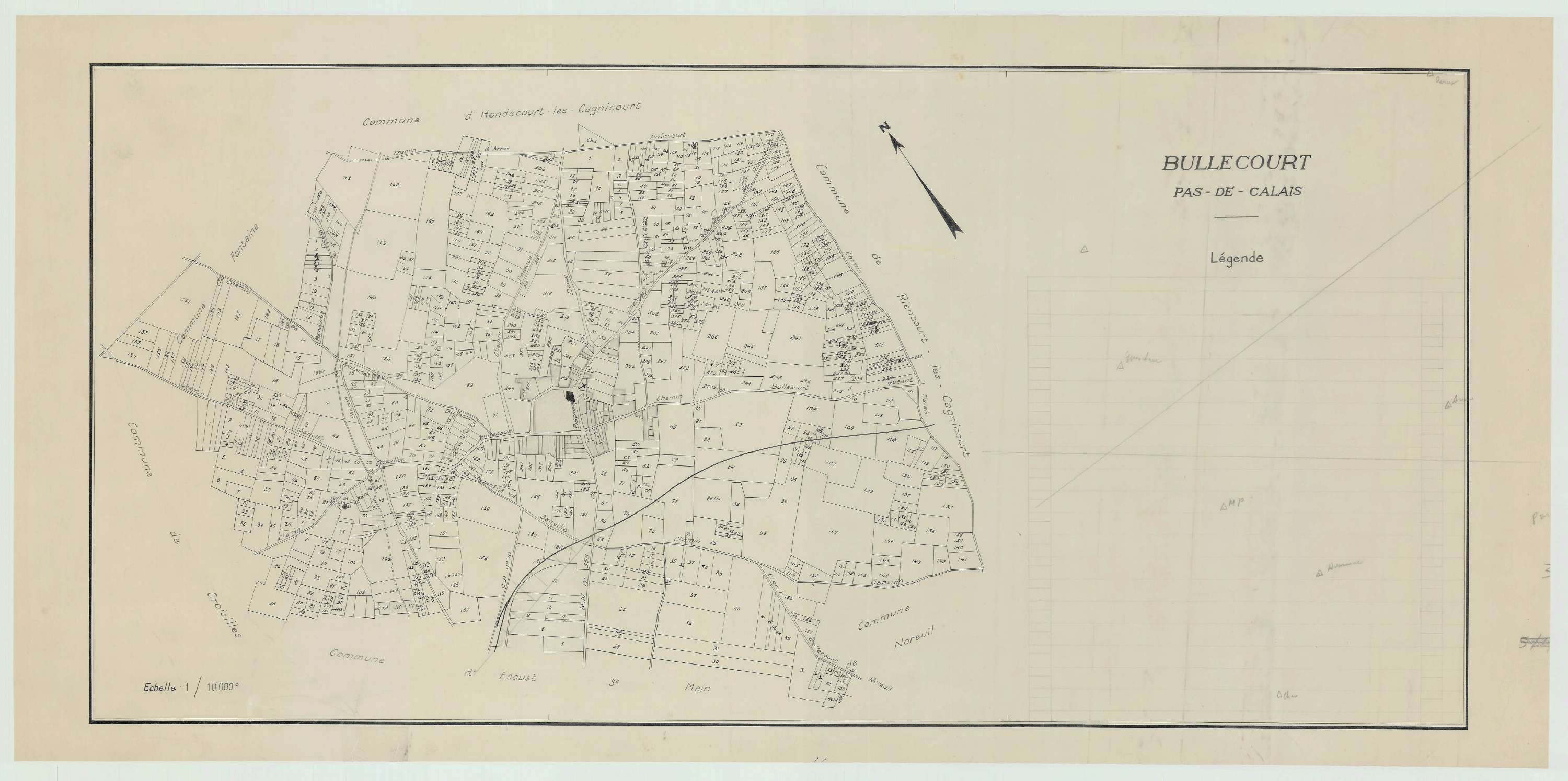 Bullecourt - Plan cadastral : tableau d'assemblage antérieur au remembrement.