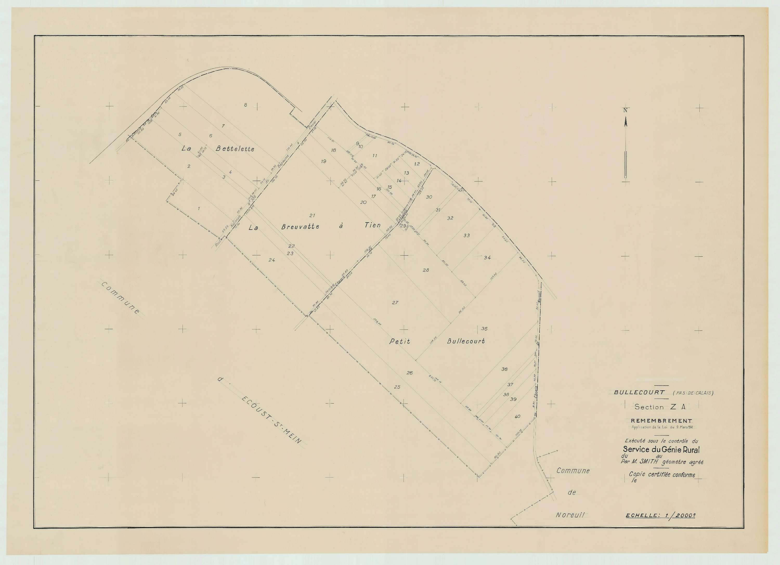 Bullecourt - Plan de remembrement : section ZA.