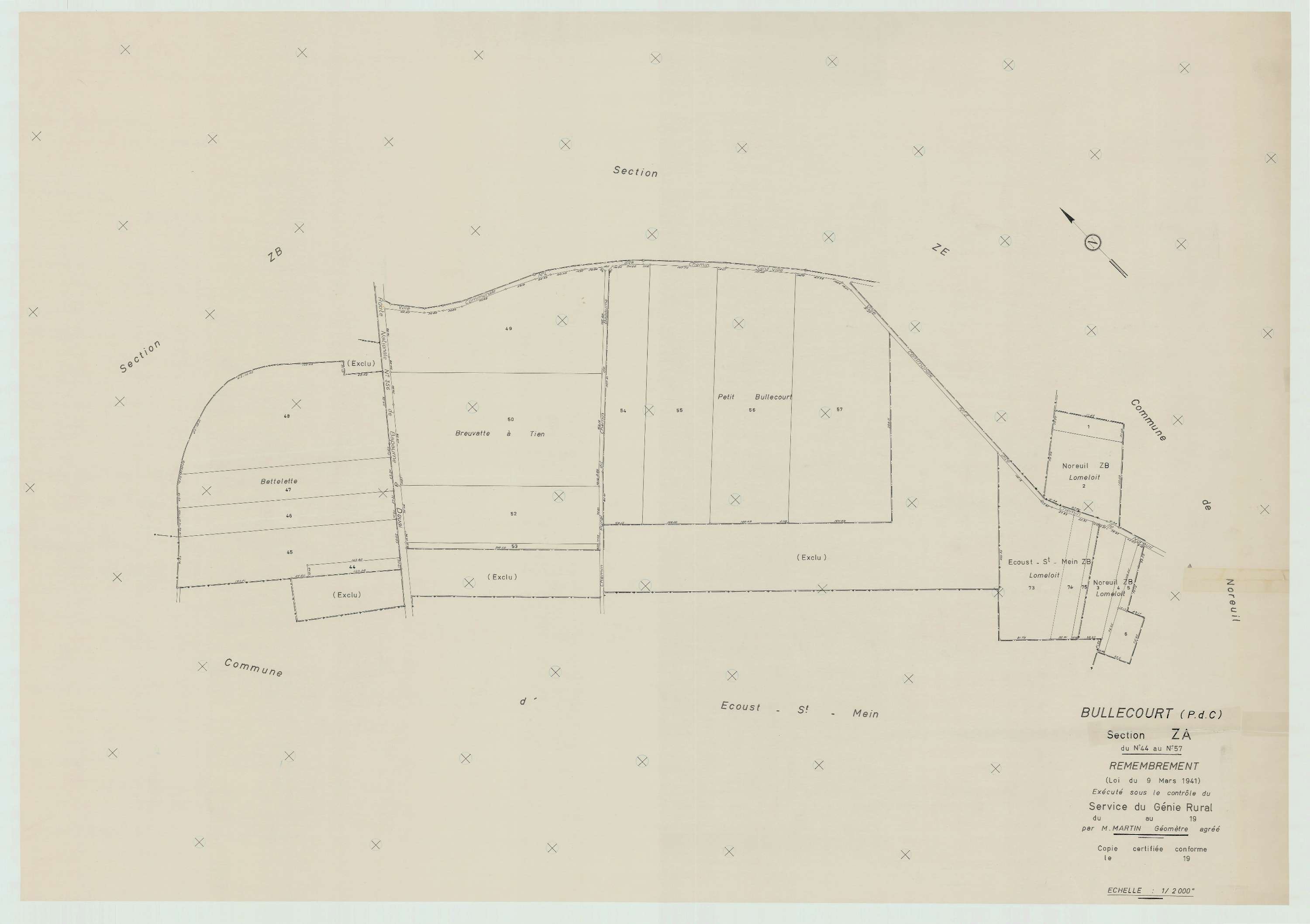 Bullecourt - Plan de remembrement : section ZA.