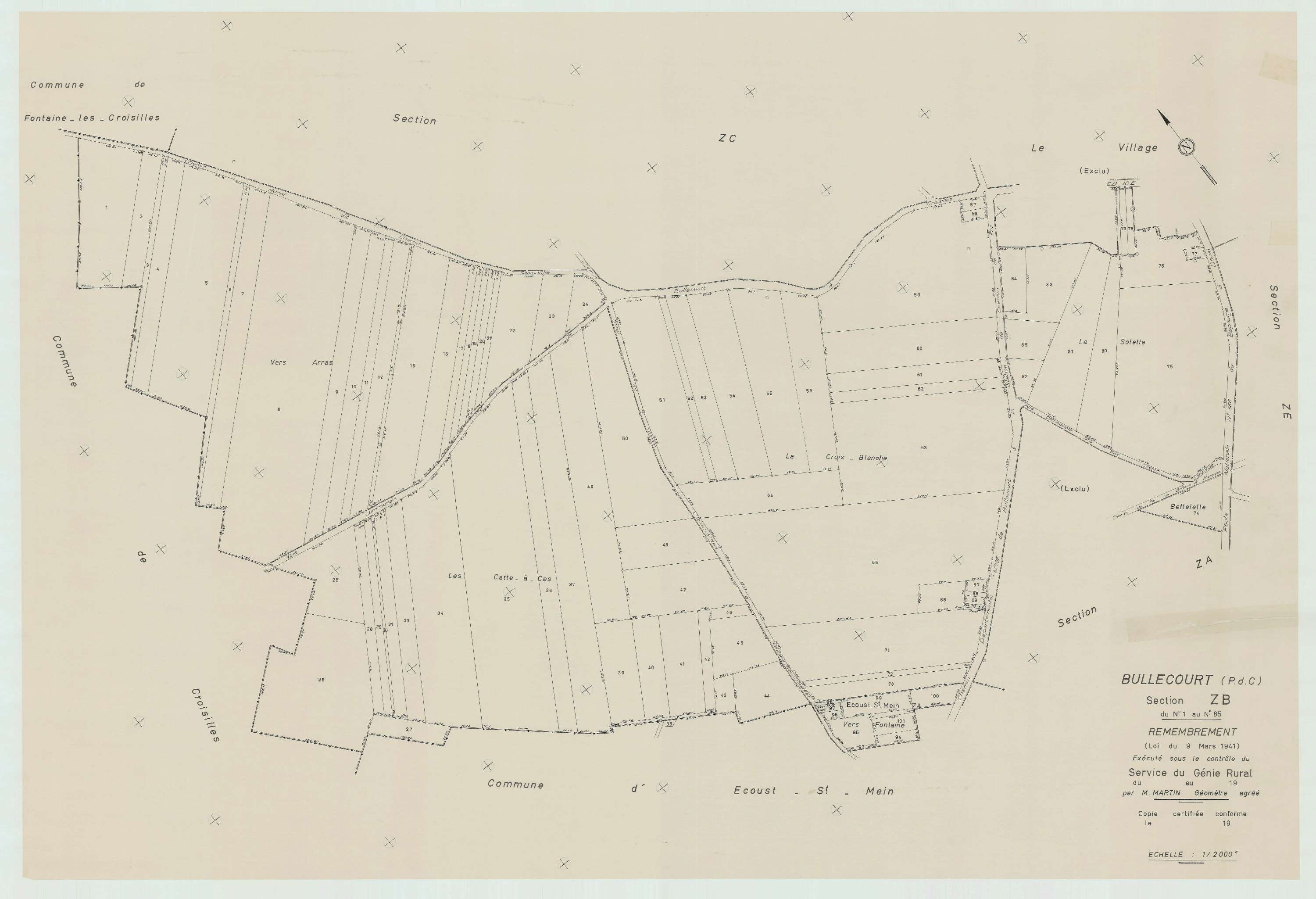 Bullecourt - Plan de remembrement : section ZB.