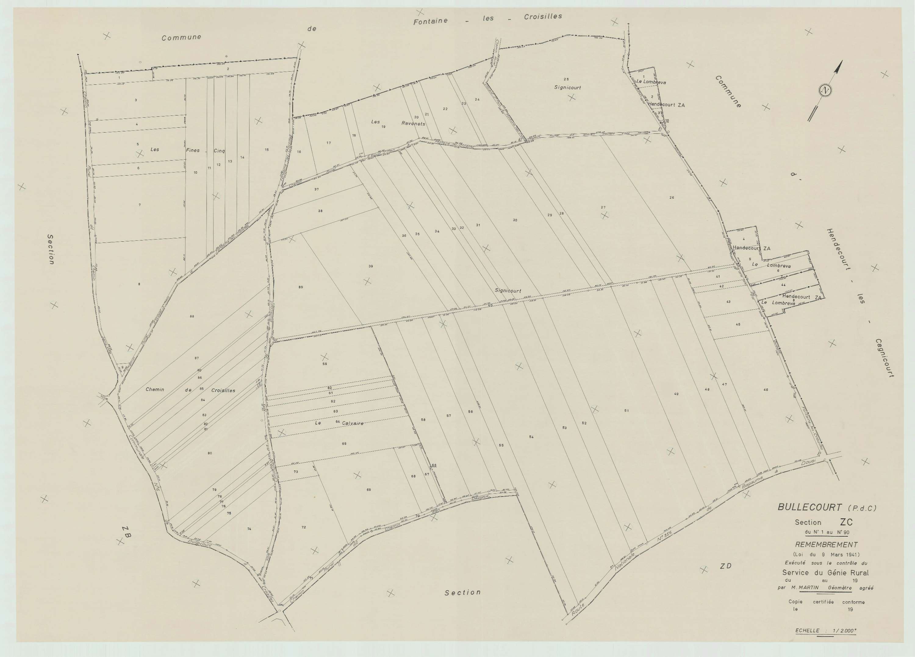Bullecourt - Plan de remembrement : section ZC.