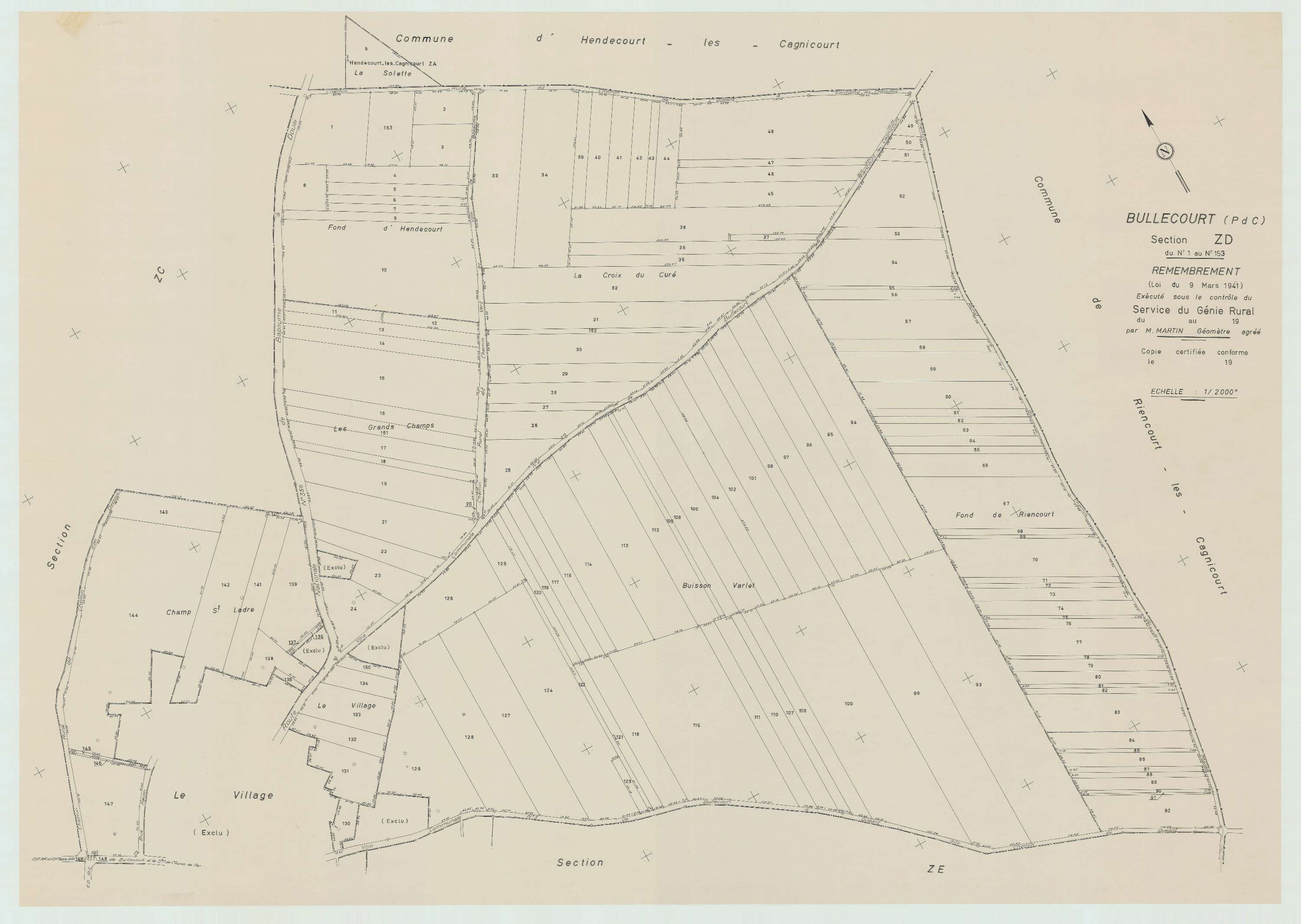Bullecourt - Plan de remembrement : section ZD.