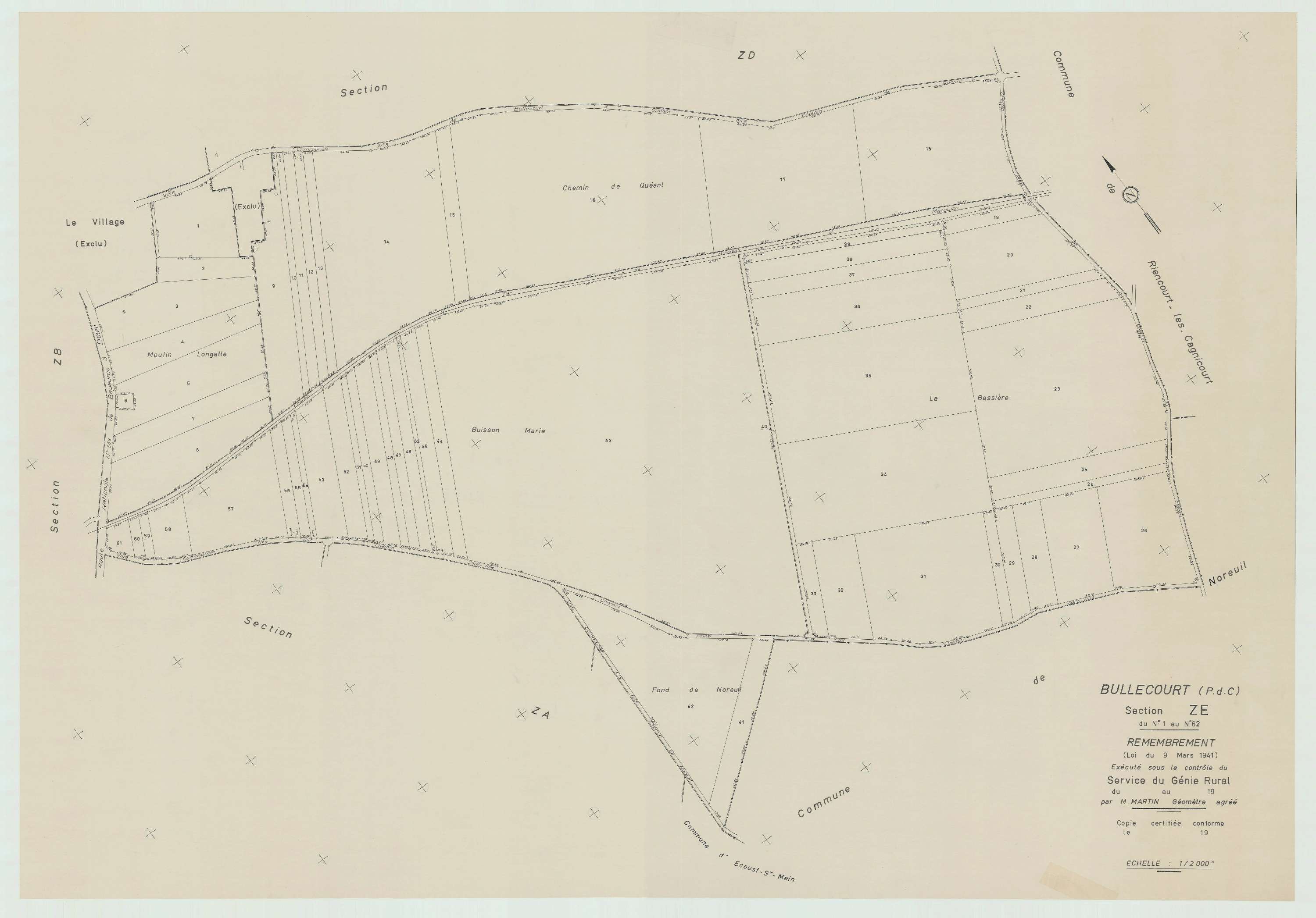Bullecourt - Plan de remembrement : section ZE.