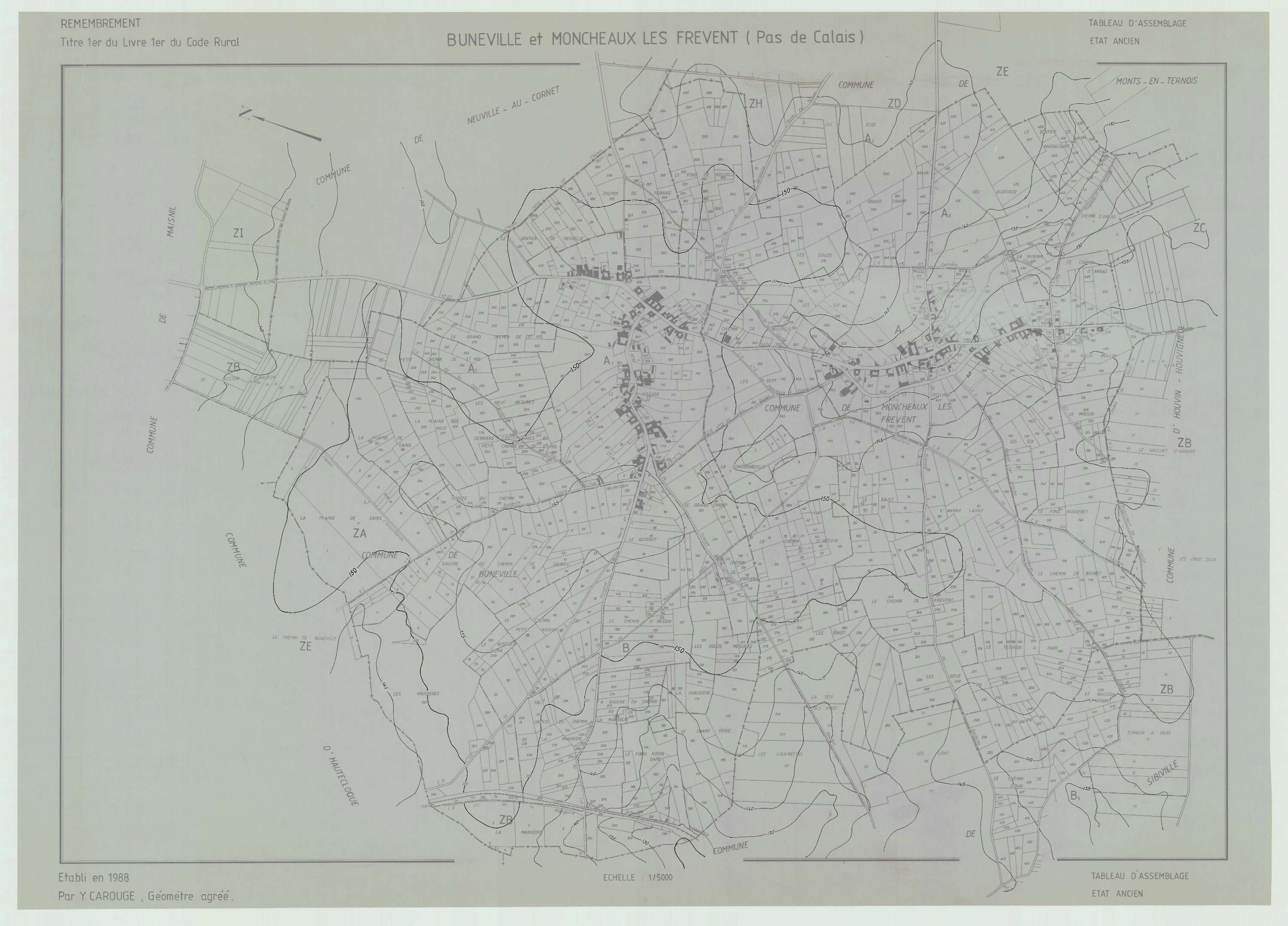 Buneville - Plan cadastral : tableau d'assemblage antérieur au remembrement.
