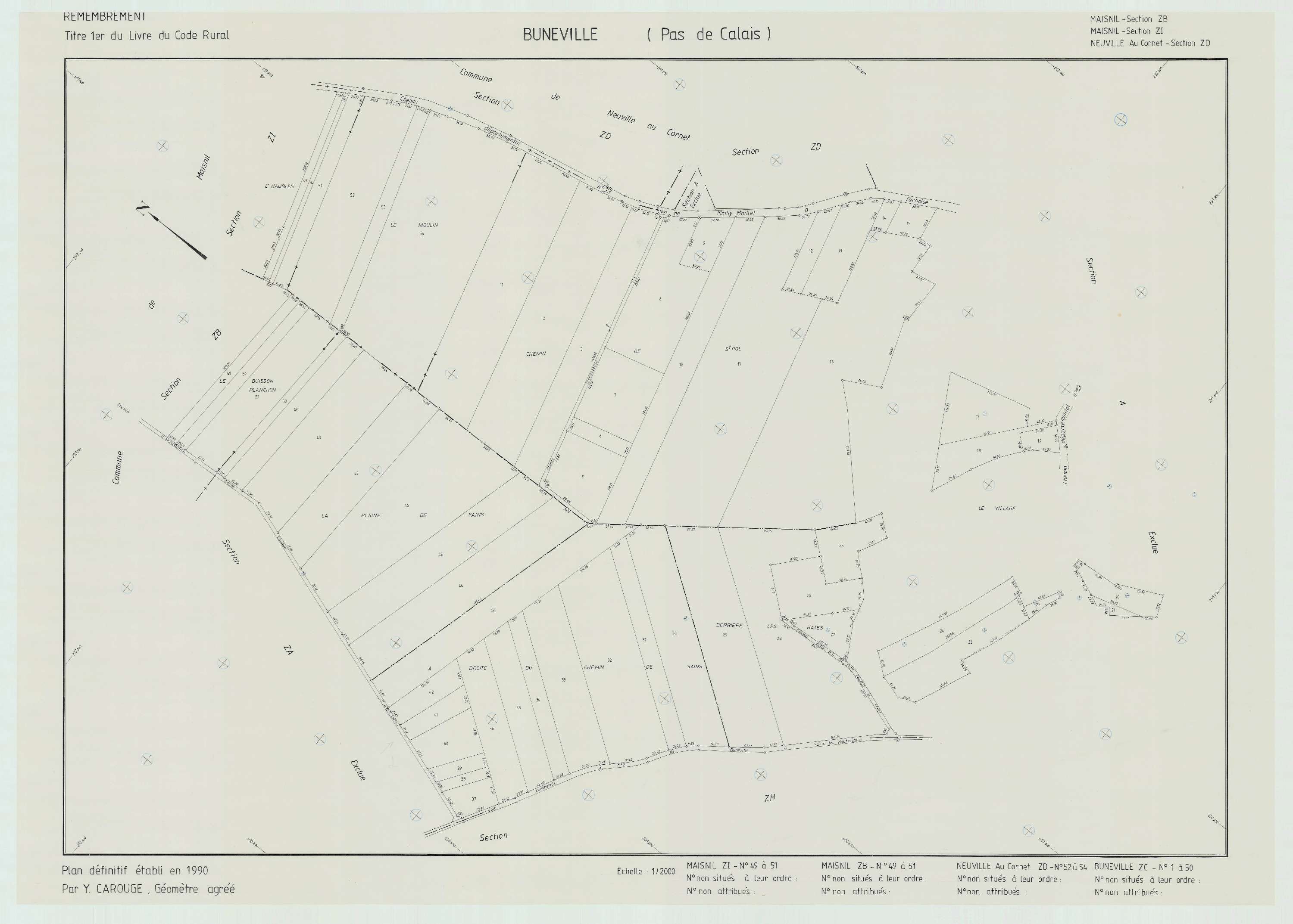 Buneville - Plan de remembrement : section ZC.