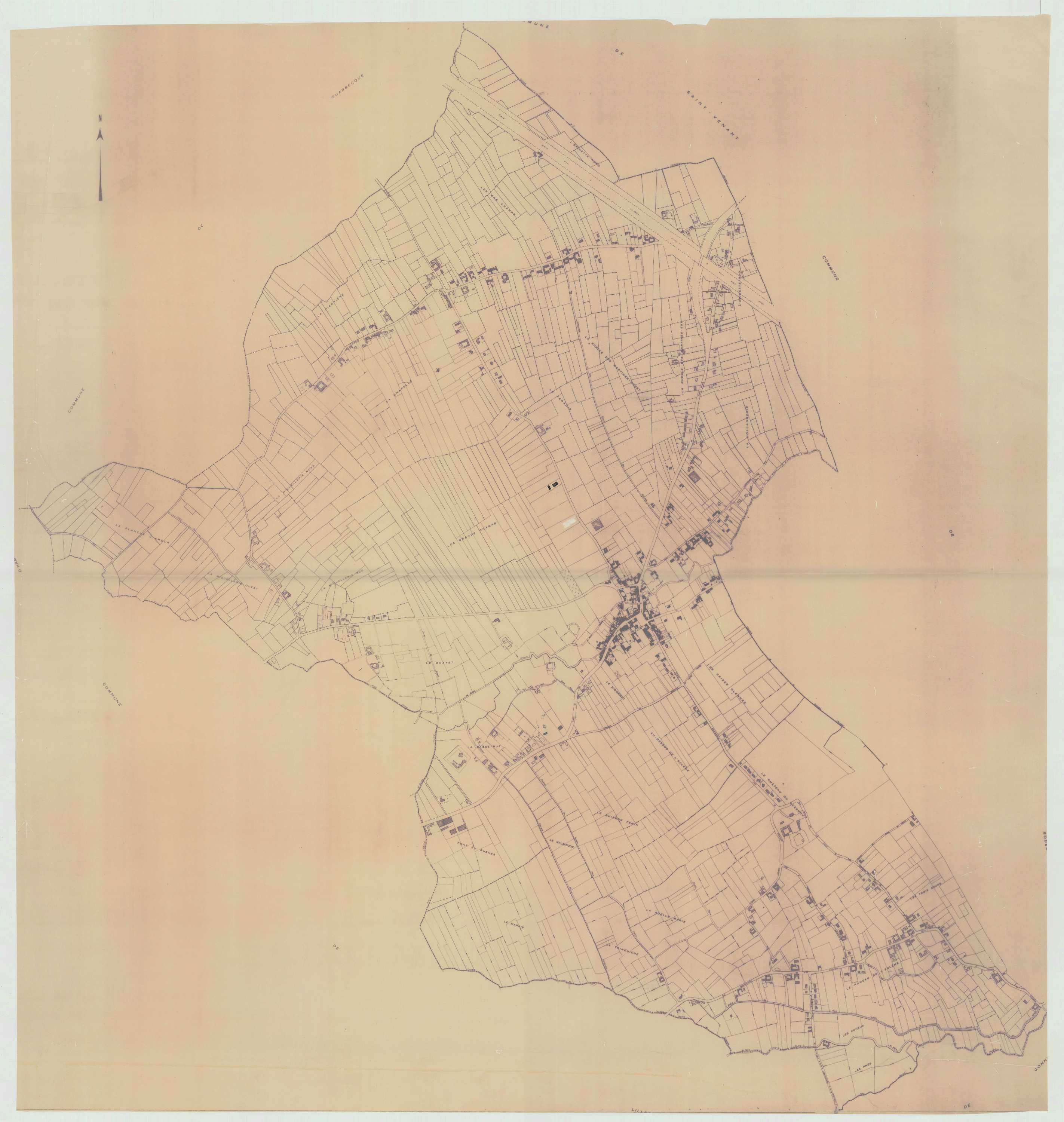 Busnes - Plan cadastral : tableau d'assemblage antérieur au remembrement.