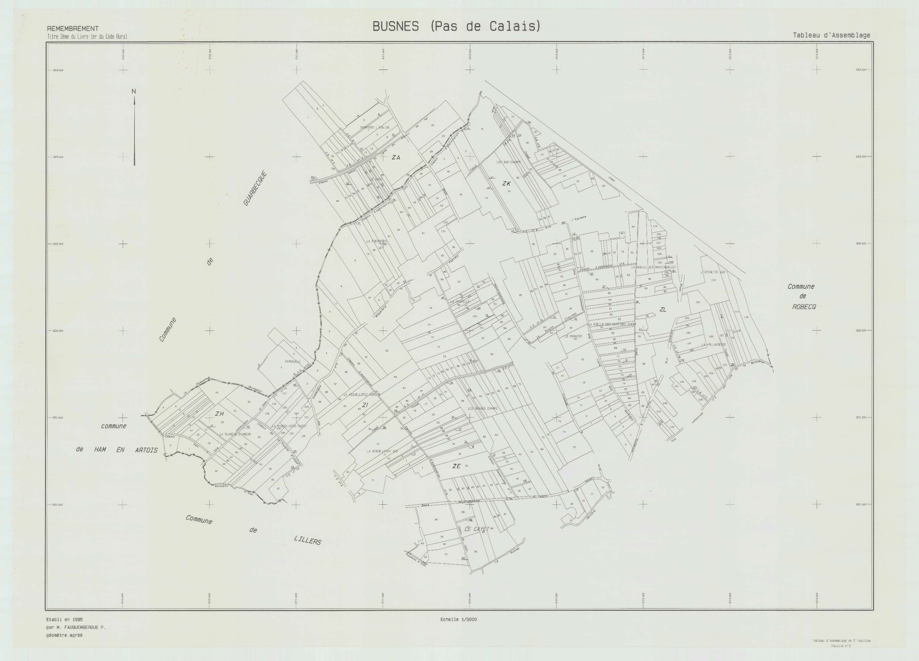 Busnes - Plan cadastral : tableau d'assemblage postérieur au remembrement.