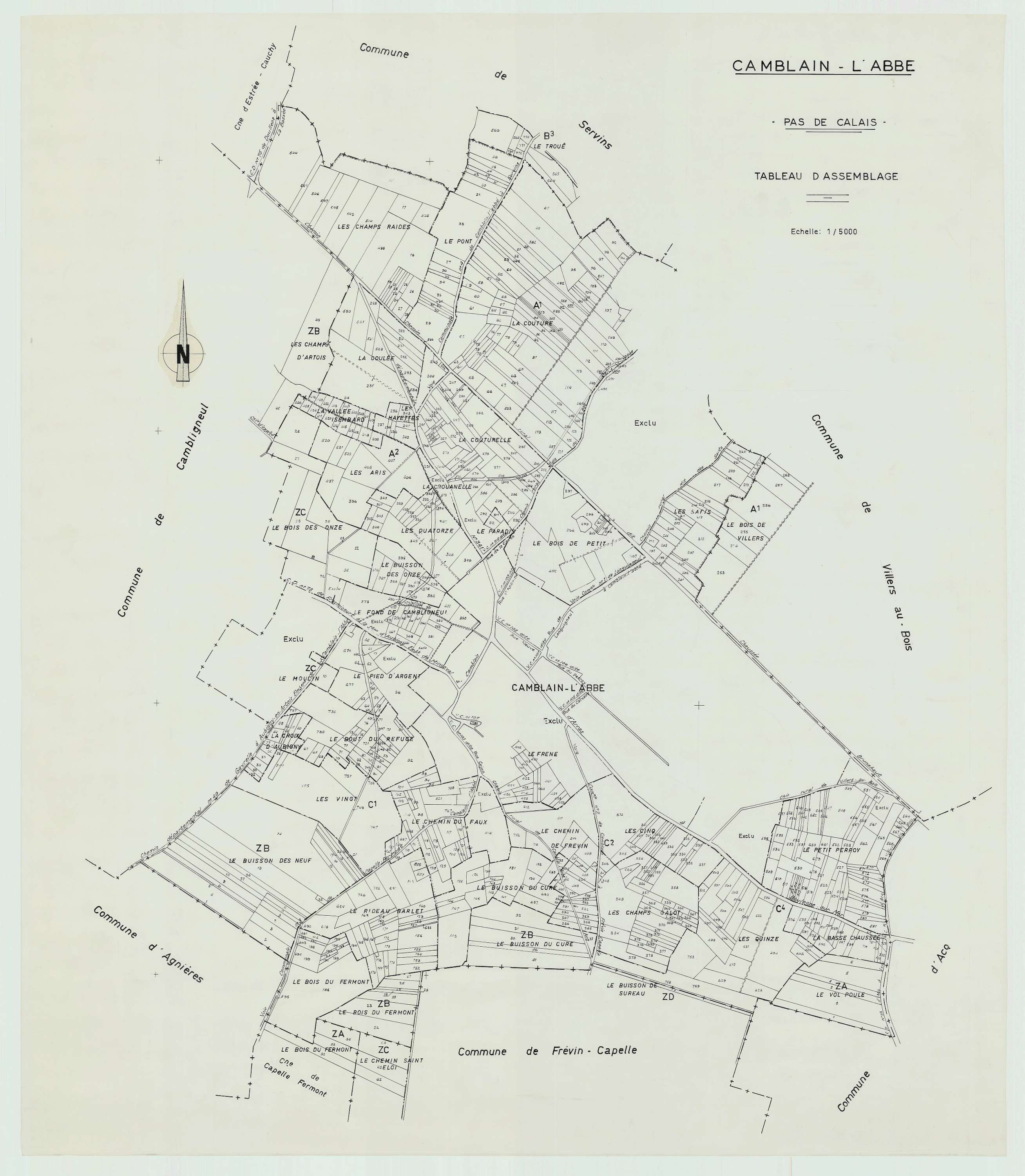 Camblain-l'Abbé - Plan cadastral : tableau d'assemblage antérieur au remembrement.